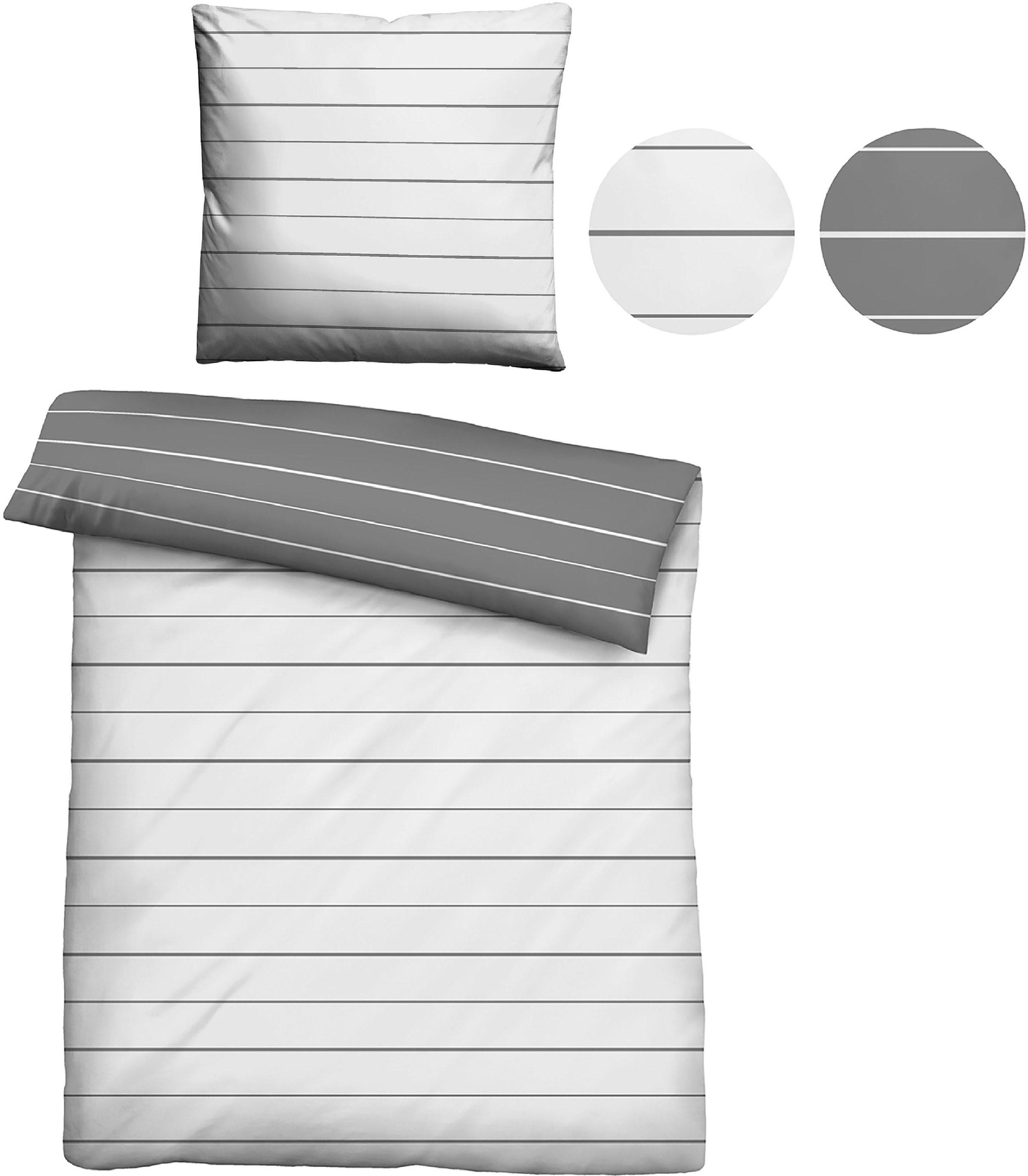 Thumbnail - Biberna Wendebettwäsche "Combinate in Gr. 135x200, 155x220 oder 200x200 cm" 3 Stk. tlg. Bettwäsche aus Baumwolle, zeitlo...