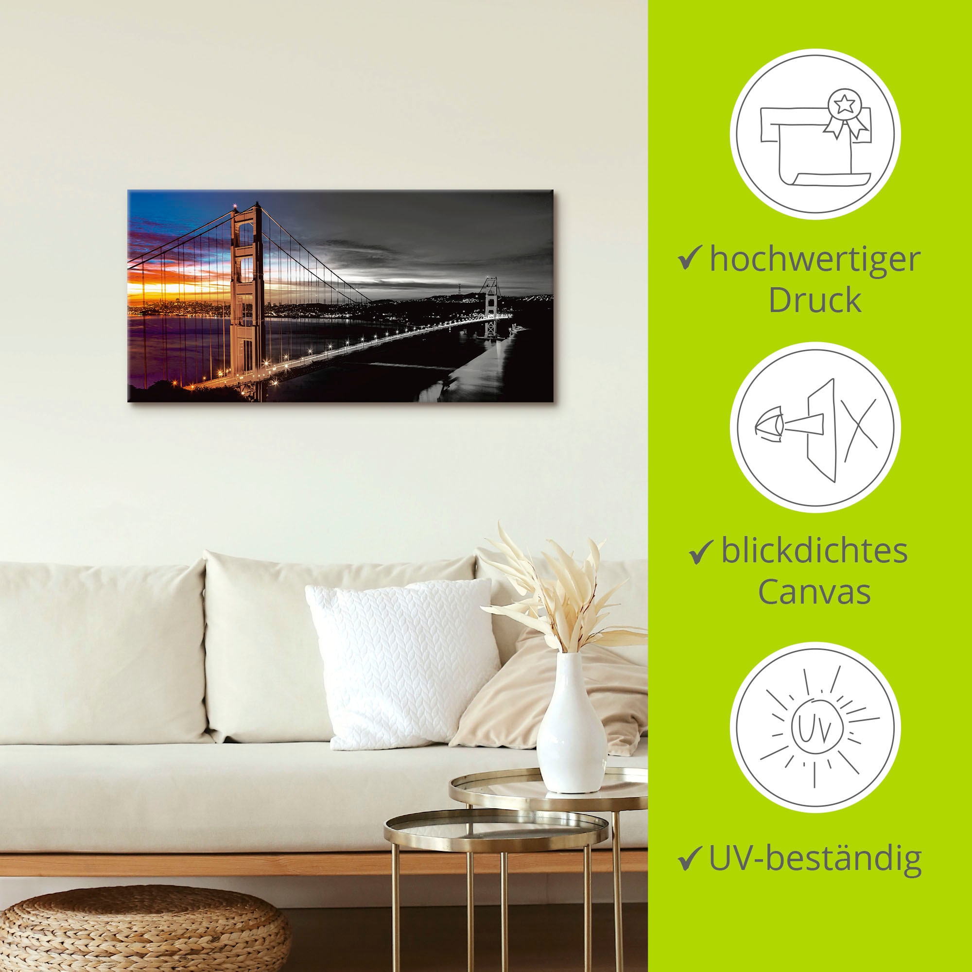 Artland Leinwandbild »The Golden Gate Bridge«, Brücken, (1 St.), auf Keilrahmen gespannt