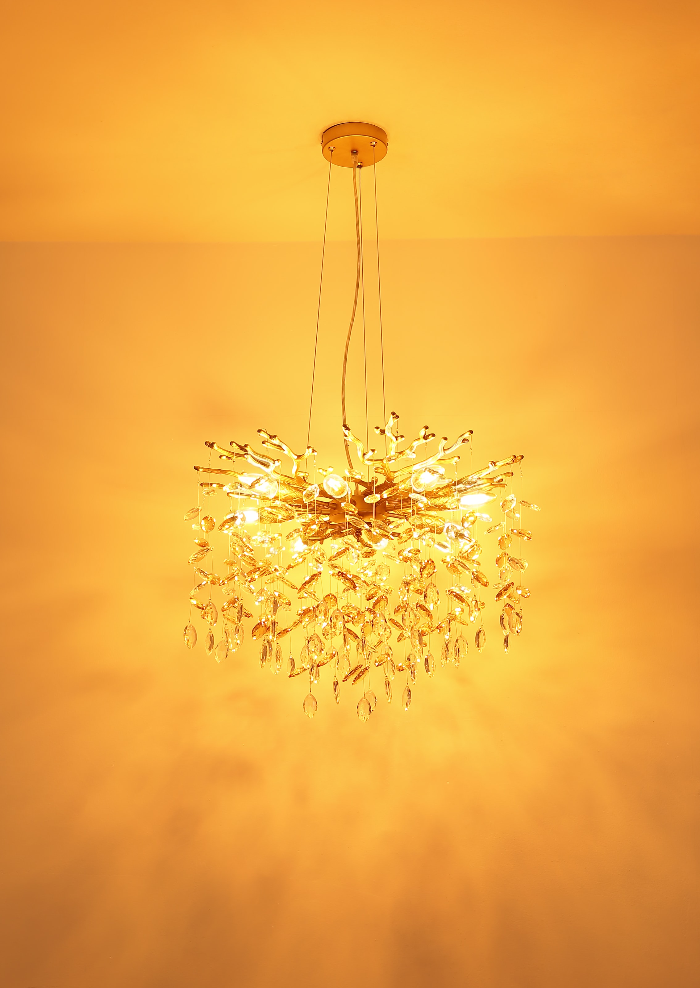 GLOBO LIGHTING Hängeleuchte »QUEENA« E14 1 Stk. Goldfarbener Luster mit Glaskristallen amber, Flexo, höhenverstellbar