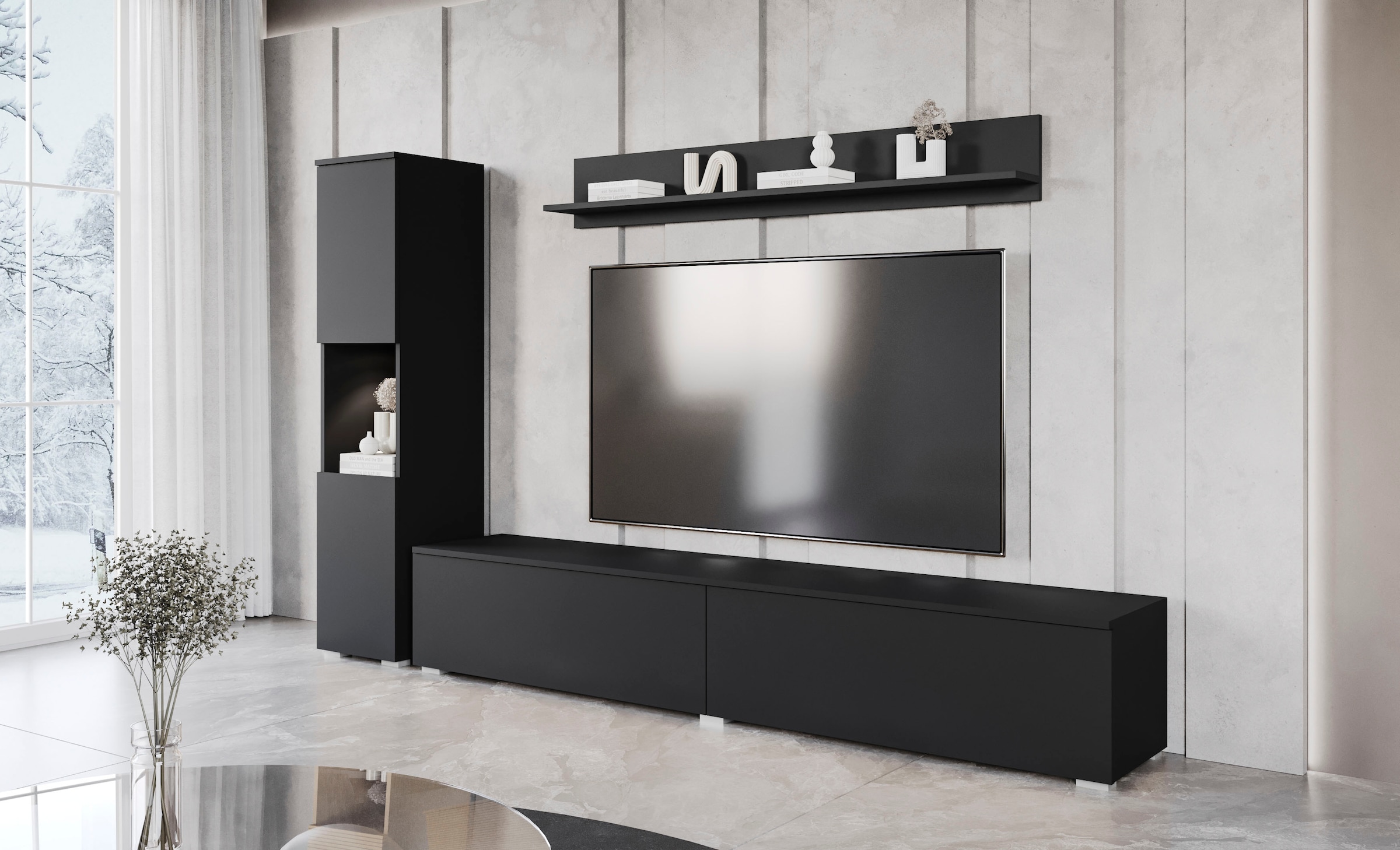 INOSIGN Wohnwand "PARIS", (Komplett-Set, 3 St.), TV-Wand 220cm breite, grifflose Design, stehend und hängend montierbar