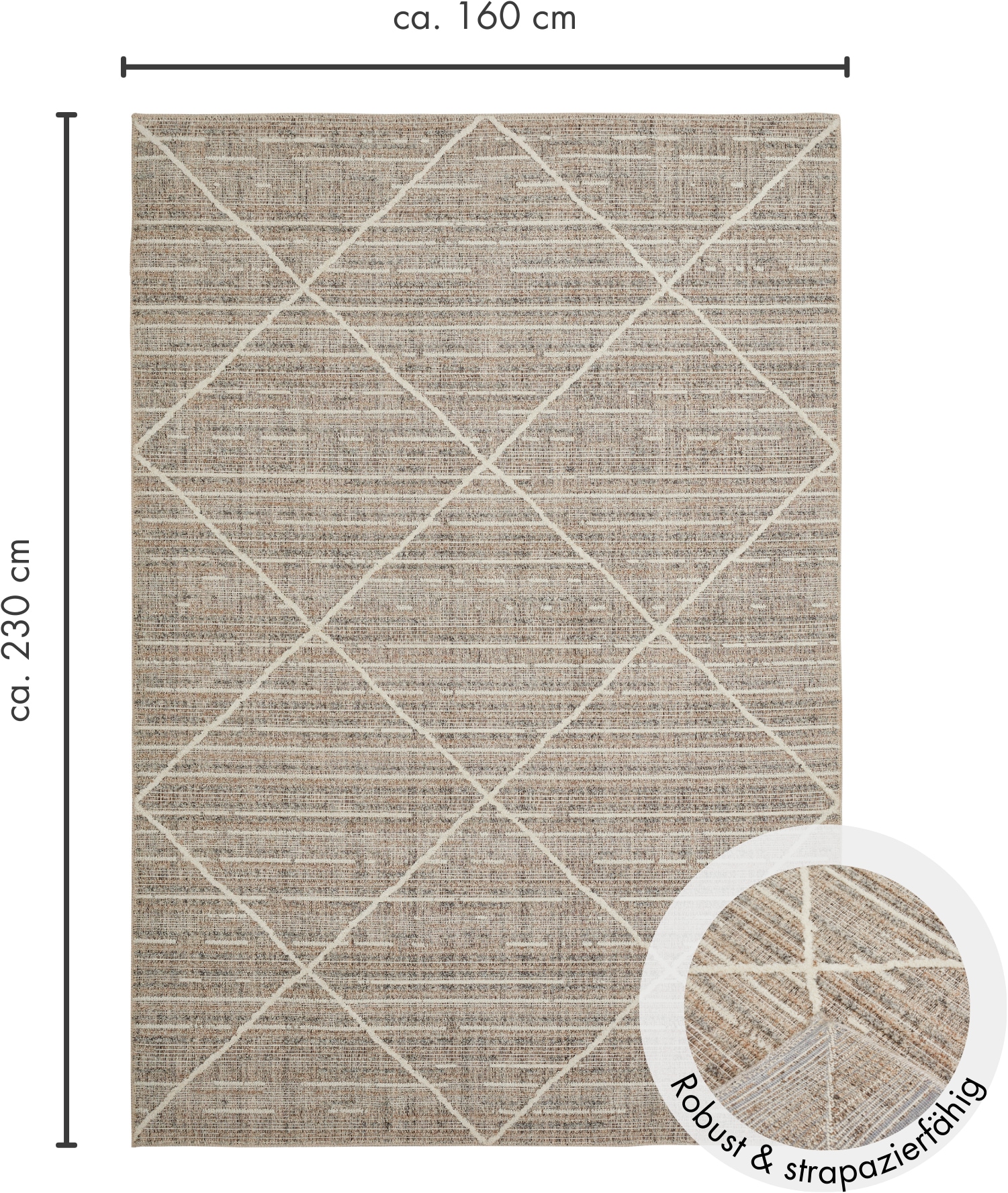 LUXOR living Teppich »Crosby«, rechteckig, 7 mm Höhe, Rauten Design, Boho-Style, Wohnzimmer, Schlafzimmer