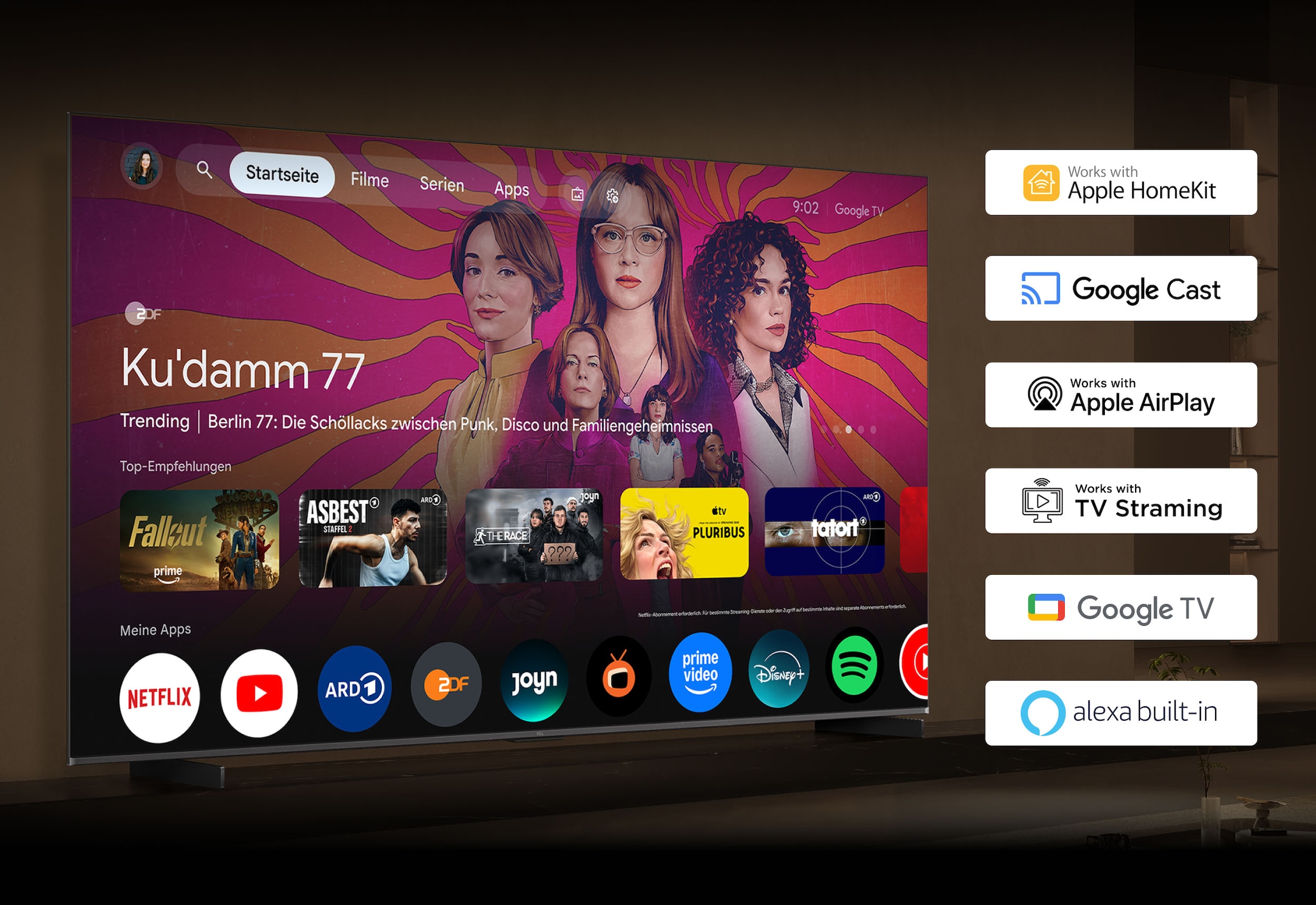 TCL Mini-LED-Fernseher »55T8D« 139 cm/55 ″ Smart-TV QD-Mini LED, AiPQ Pro Prozessor, 144Hz, ONKYO 2.1, Apple AirPlay 2