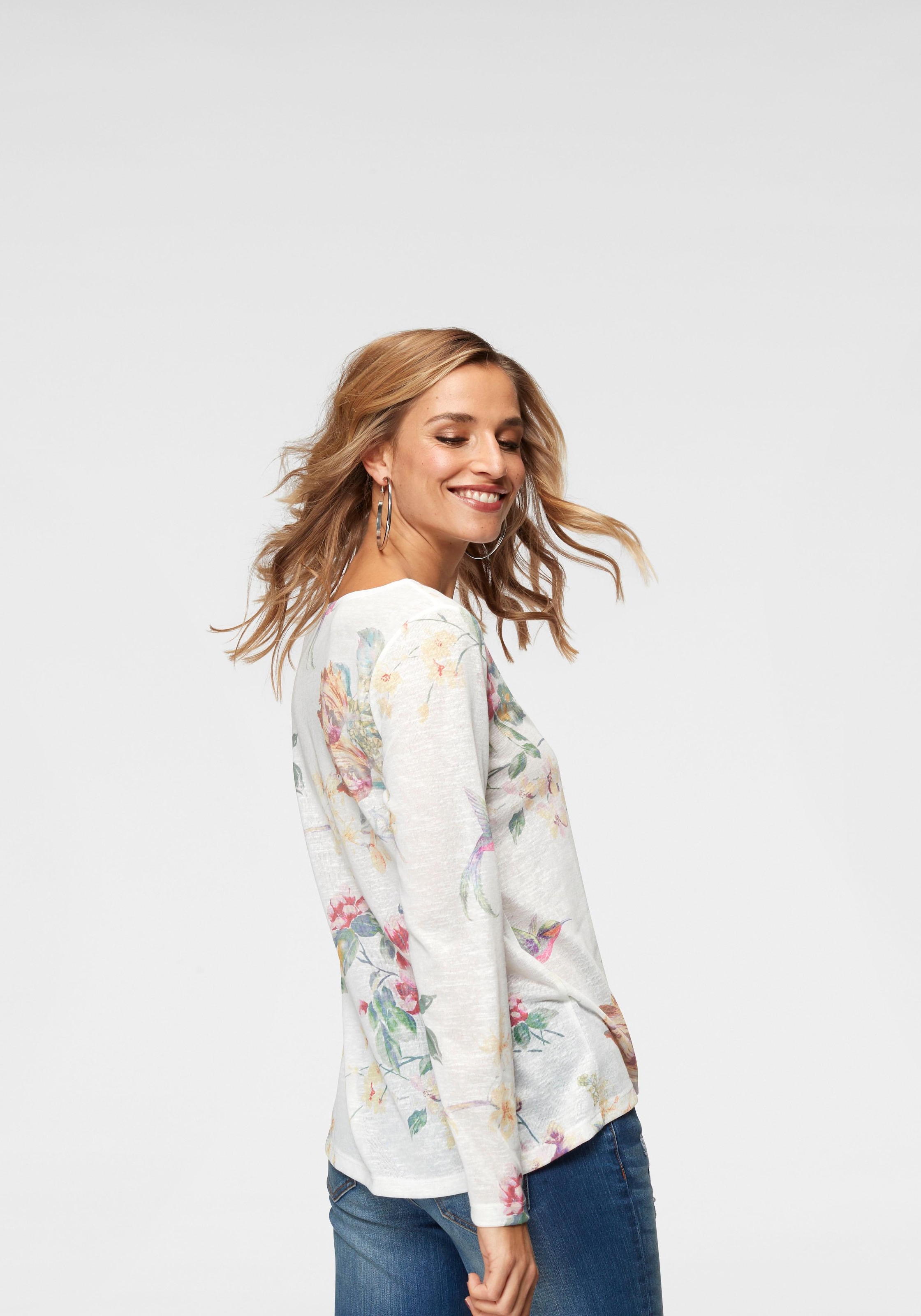 Aniston CASUAL Langarmshirt, mit großflächigem Blumendruck und Vögeln für  bestellen | BAUR