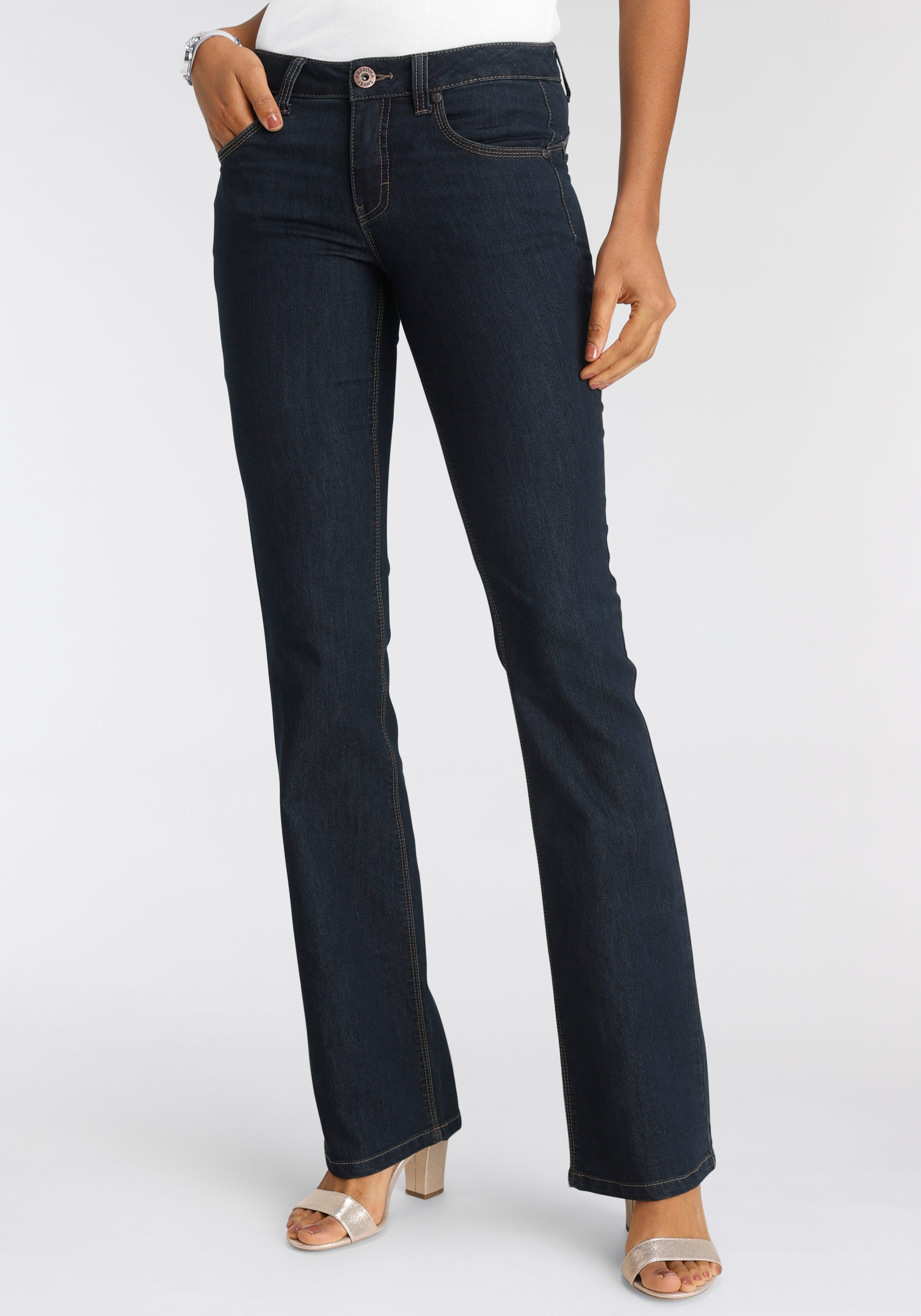 Arizona Bootcut-Jeans "Shaping", bootcut, Kontrastnähte, Used-Look-Waschung günstig online kaufen