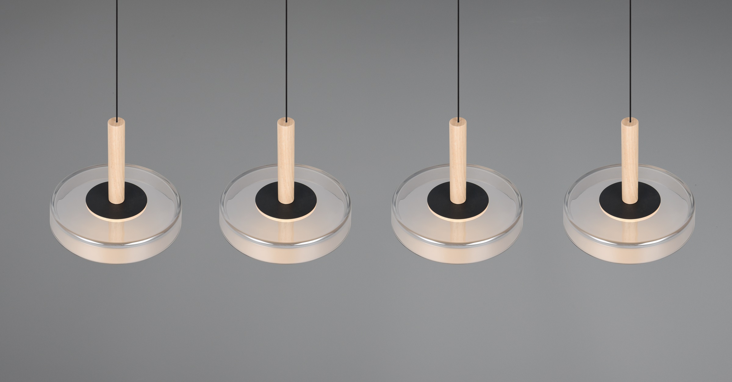 TRIO Leuchten LED Pendelleuchte »CELESTE dimmbare LED Hängelampe aus Metall Glas & Holz, 7,5W 750 Lumen«, 4 flammig, Leuchtmittel LED-Board | LED fest integriert, 4-flammig einfach höhenverstellbar von 50-200 cm 3-Stufen Dimmfunktion