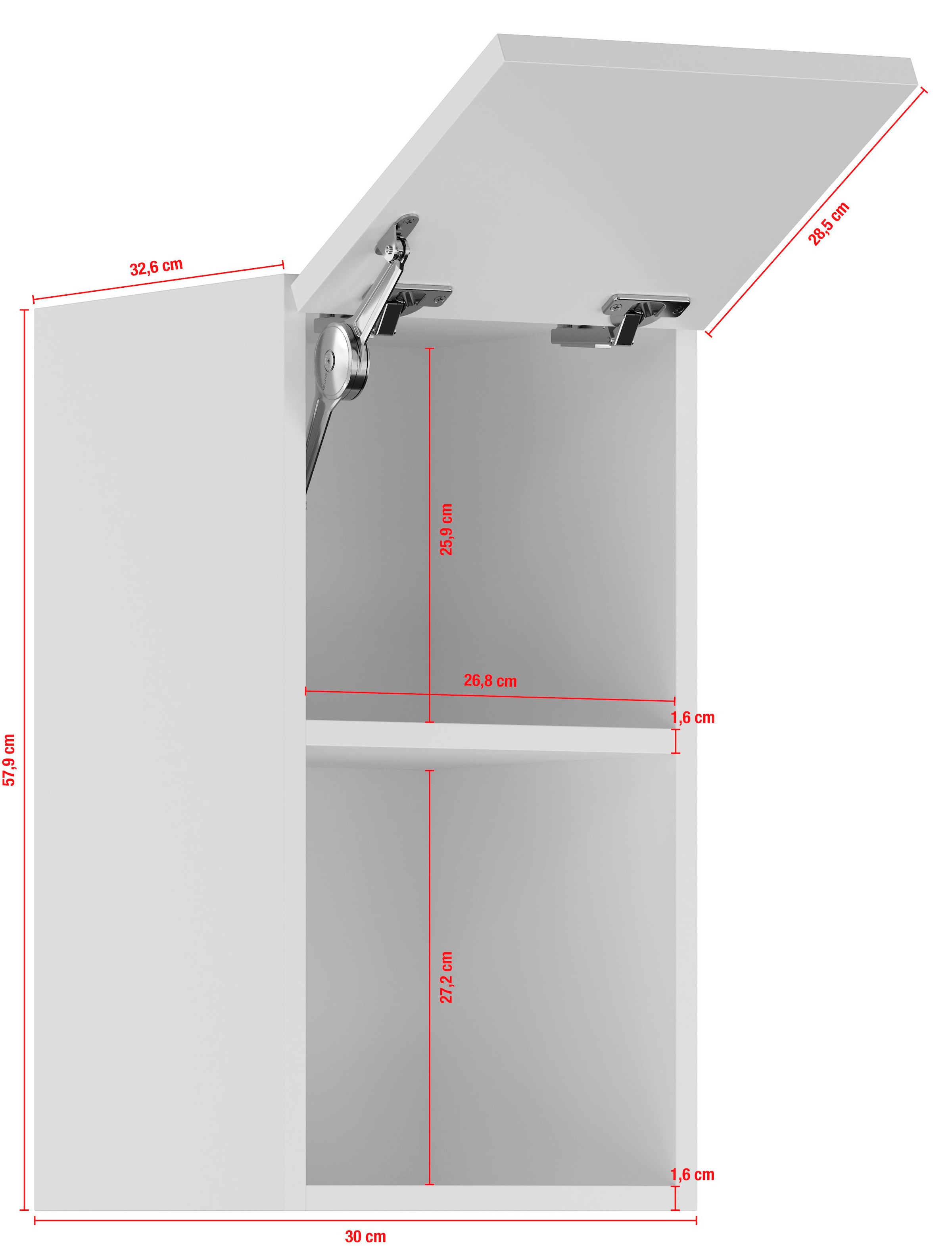 IMPULS KÜCHEN Klapphängeschrank »"Prag und Valencia", Breite/Höhe: 30/57,9 cm«, vormontiert, mit Soft-Close, mit Klapptür und offener Nische