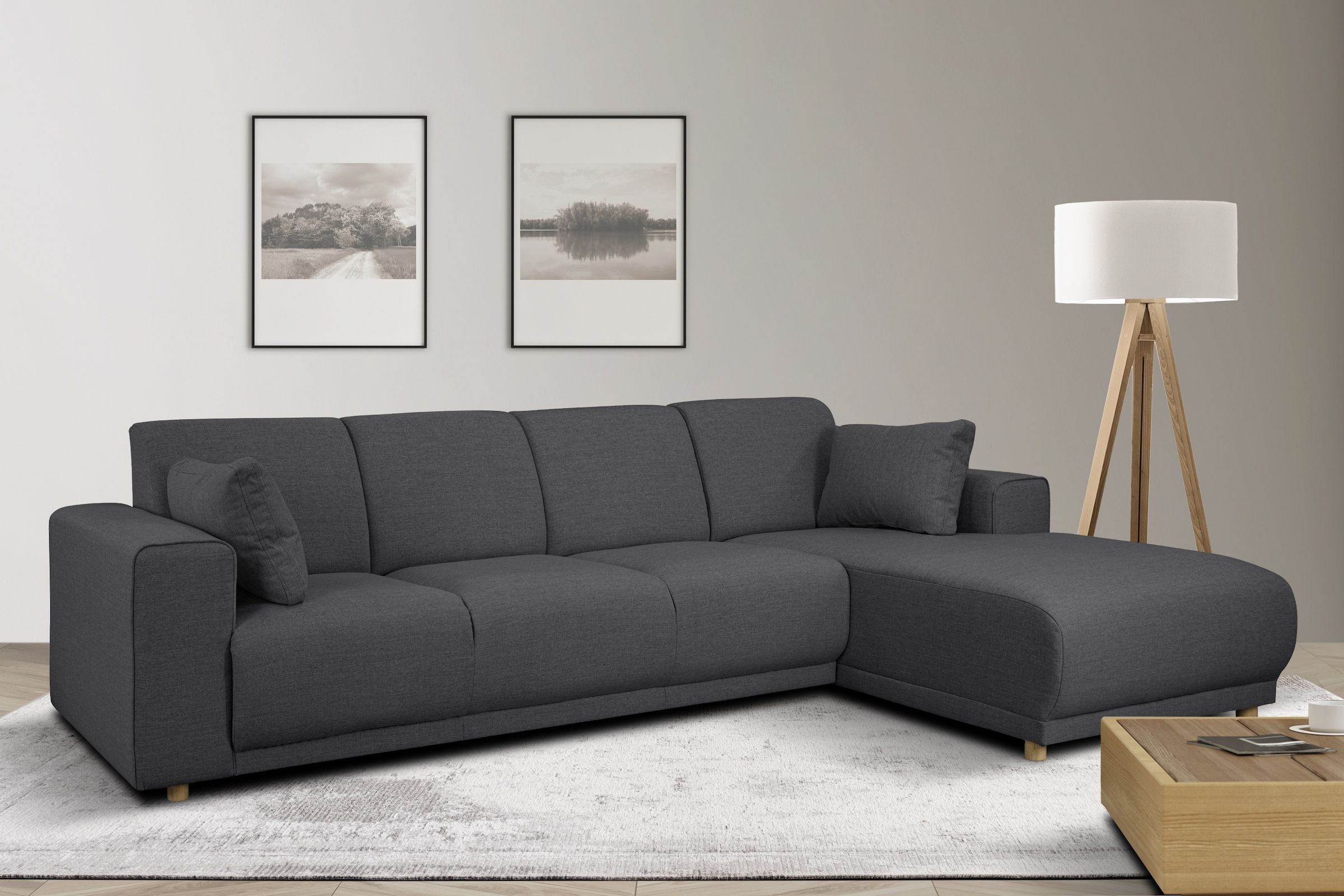 OTTO home Ecksofa "LEMPS wahlweise Recamiere links oder rechts L-Form" incl. Zierkissen, Stellmaße 297x162 cm