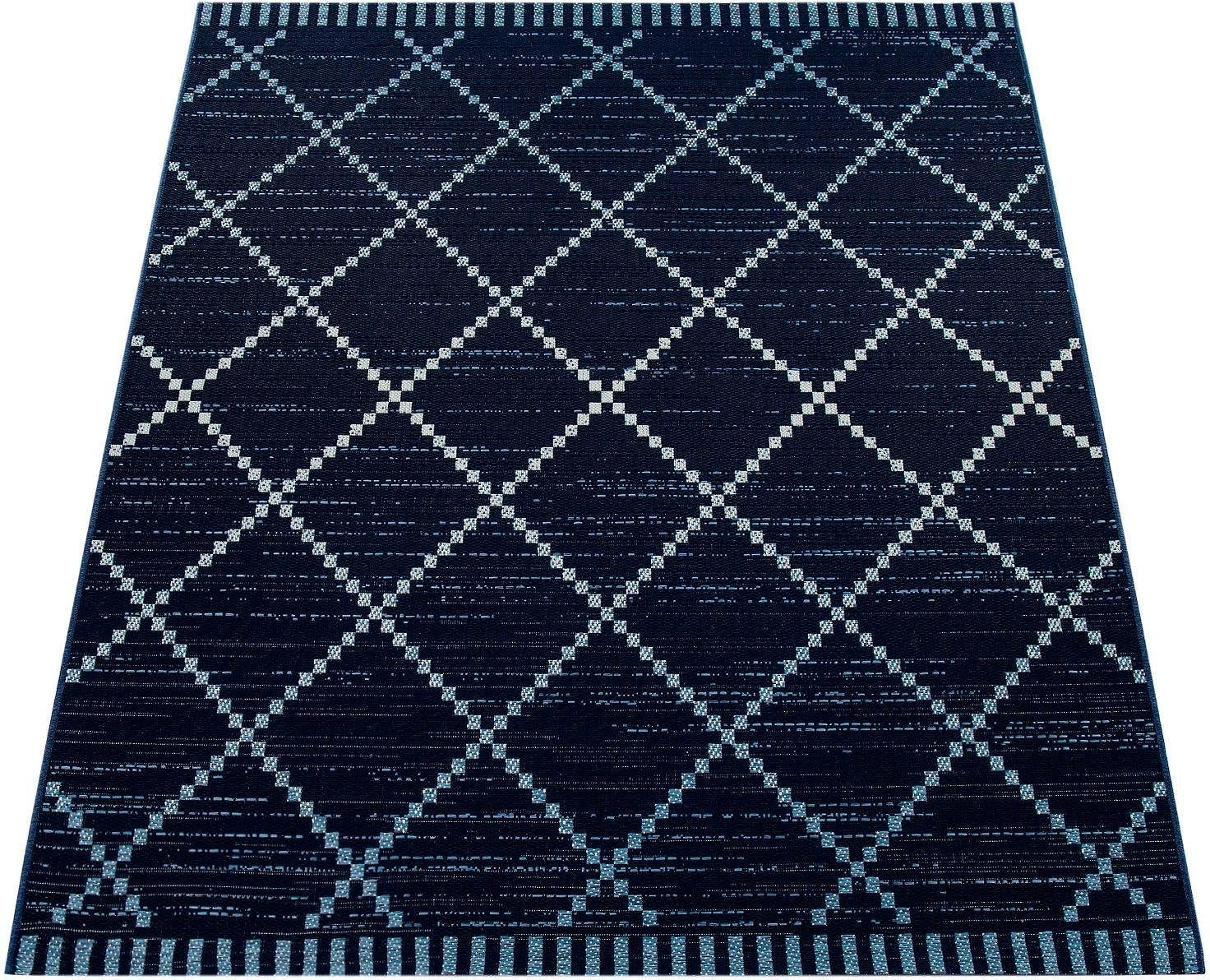 Teppich PACO HOME "Kortrijk 742", blau, B:80cm H:4mm L:150cm, Polypropylen (PP), Teppiche, Teppich, Flachgewebe, Rauten Design, In- und Outdoor geeignet, Wohnzimmer