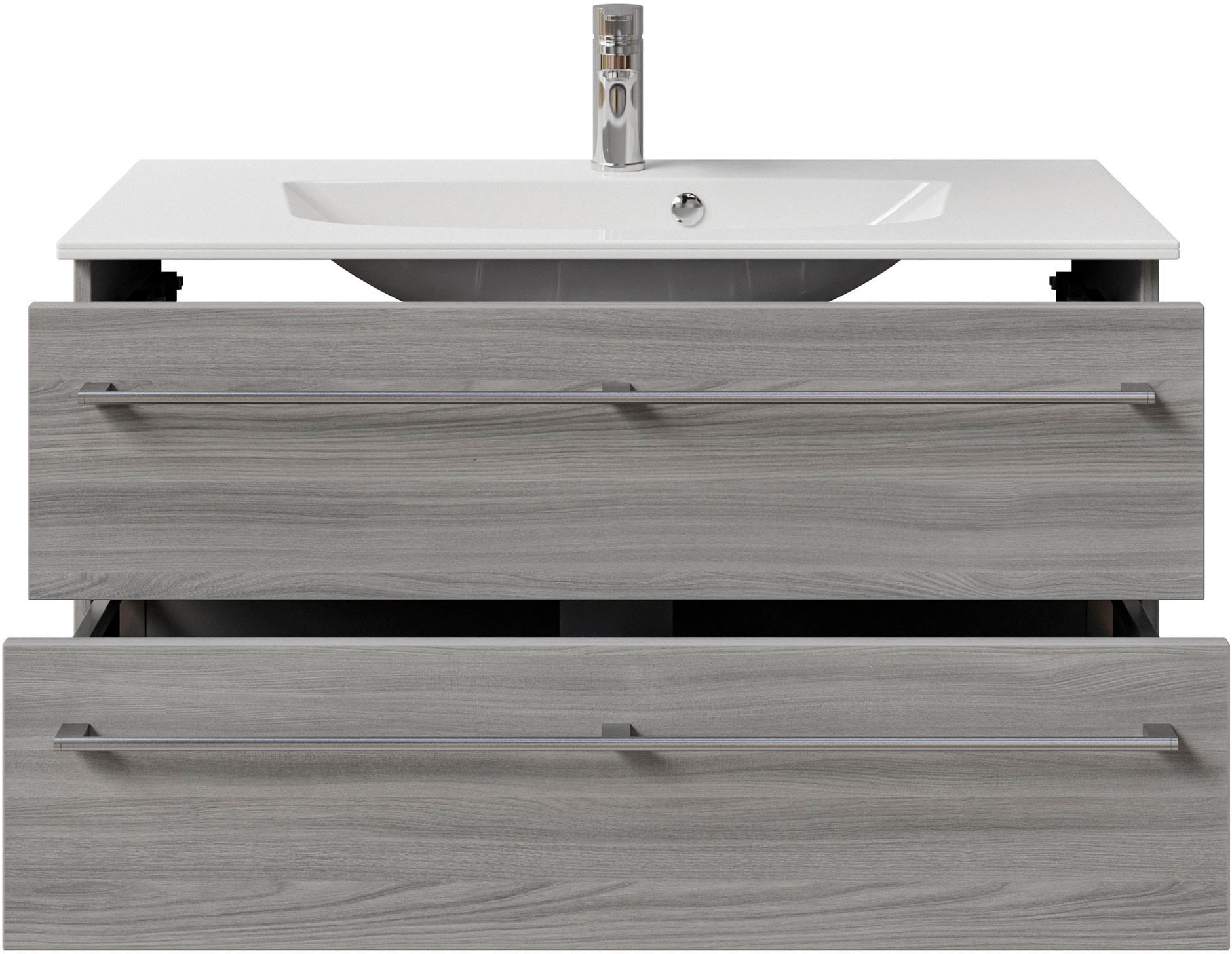 Saphir Waschtisch »Serie 6025 Mineralmarmor-Waschtisch mit Unterschrank, 97 cm breit«, Waschplatz mit 2 Schubladen, hängend, verschiedene Ausführungen