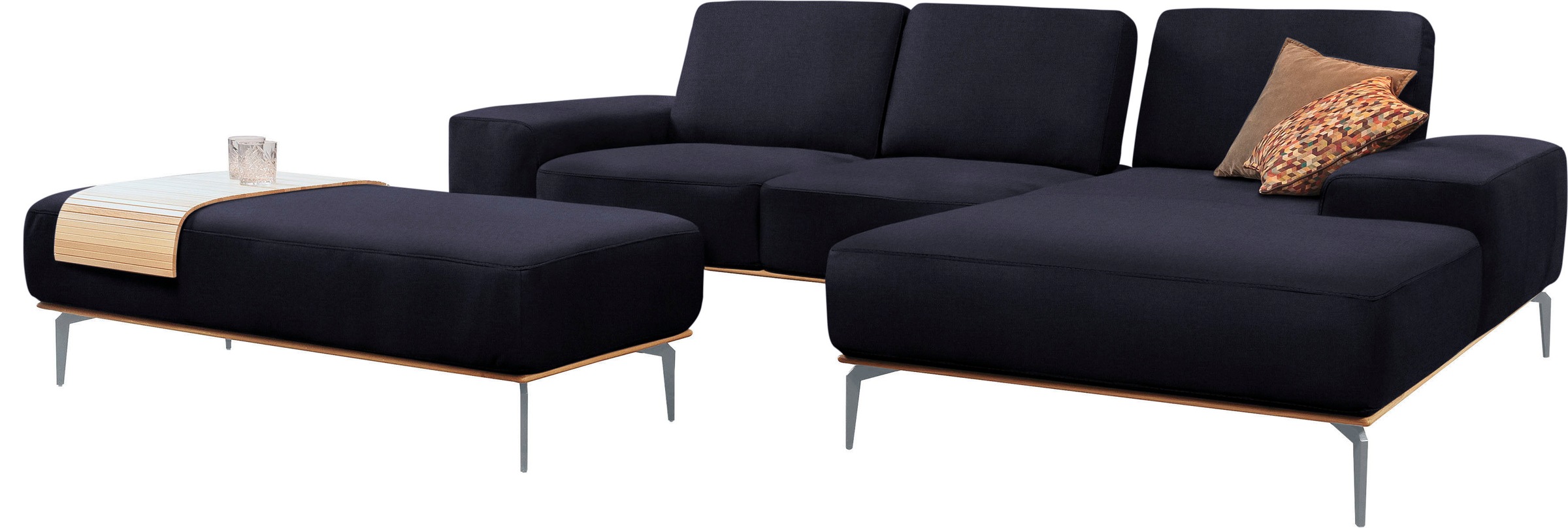 W.SCHILLIG Ecksofa »run, Designsofa mit tollem Sitzkomfort, bequem, L-Form«, mit elegantem Holzsockel, Füße in Silber matt, Breite 279 cm