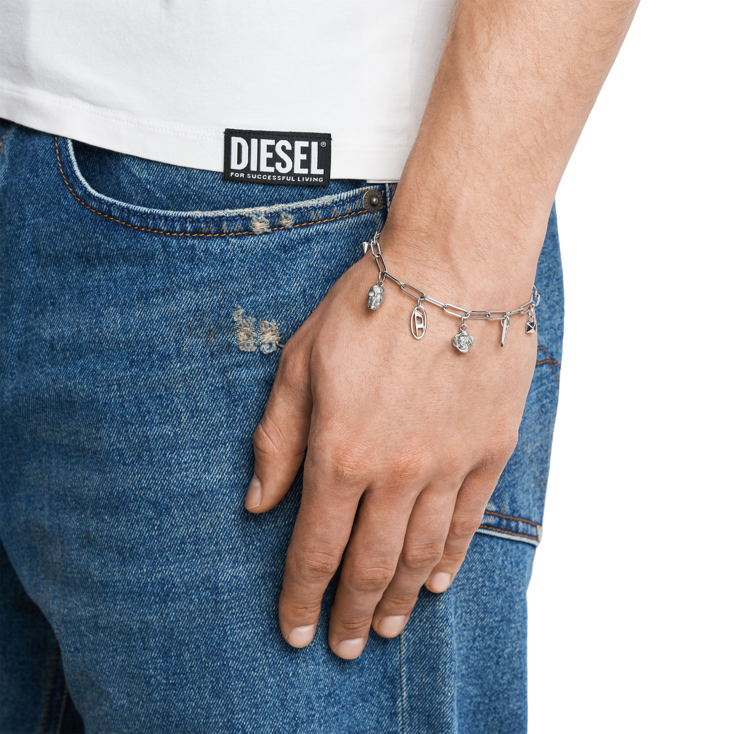 Diesel Charm-Armband »Schmuck Geschenk Edelstahl Totenkopf Rose, DX1604040«