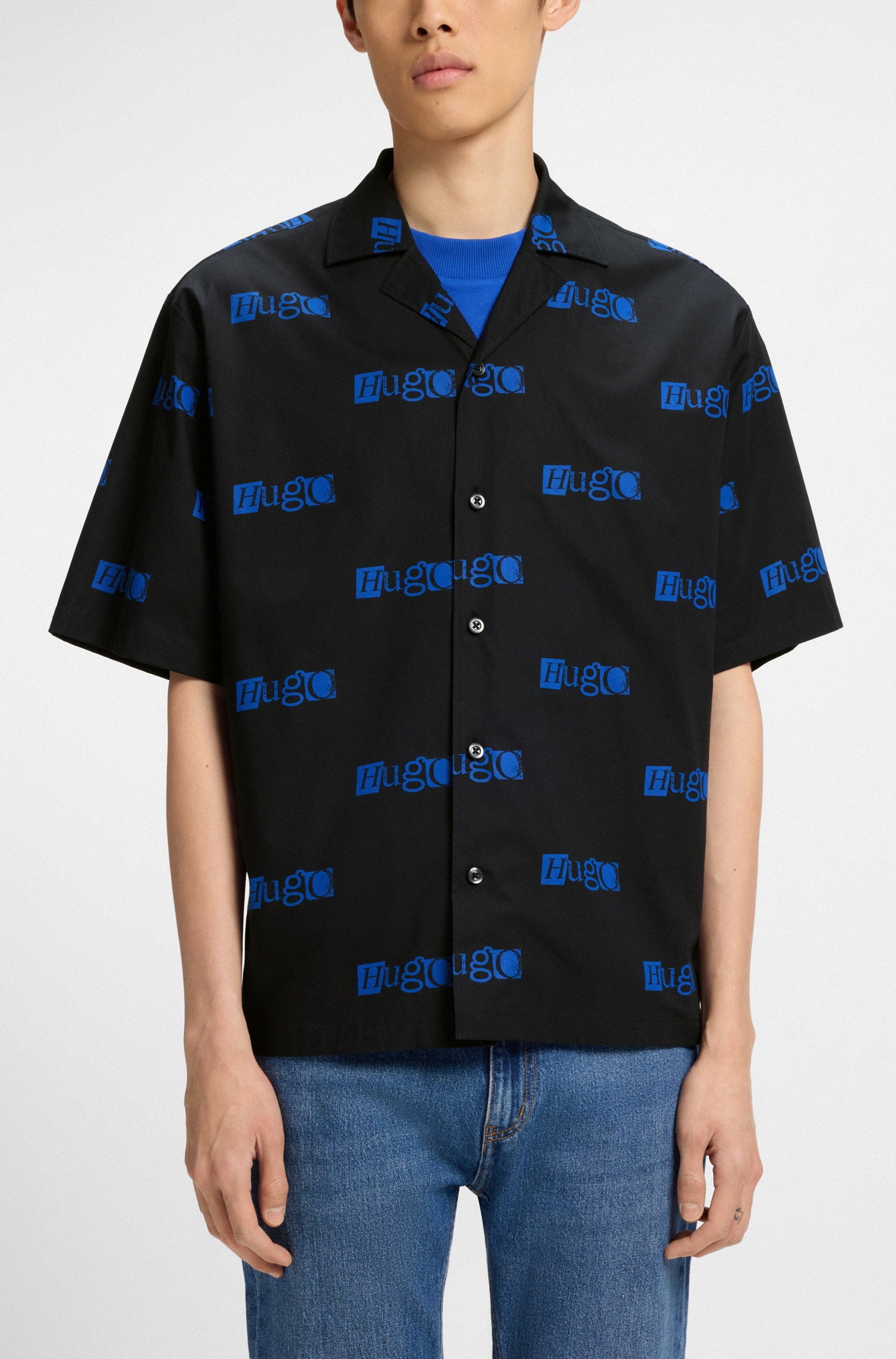 HUGO Blue Kurzarmhemd »Eligino«, mit Hugo-Logo-Print
