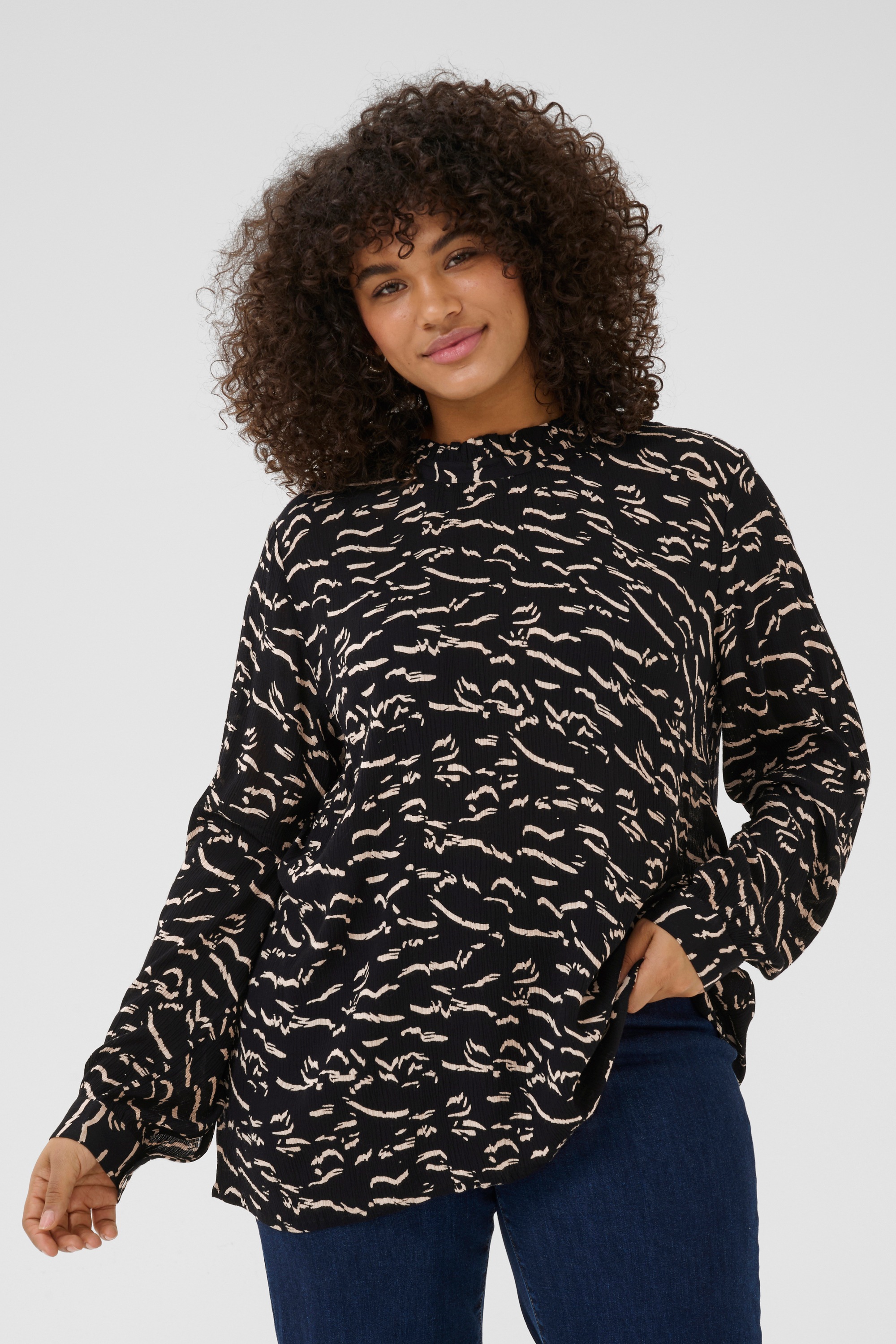 KAFFE Curve Langarmbluse »Damen Bluse langarm KClune«