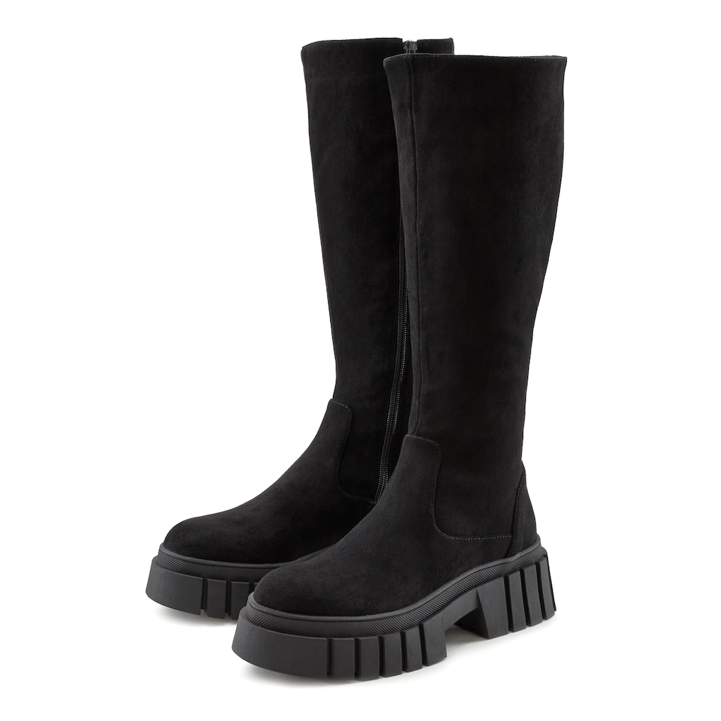 LASCANA Reißverschlussstiefel, mit Profilsohle, Winterstiefel, Chunky-Sohle, langer Stiefel