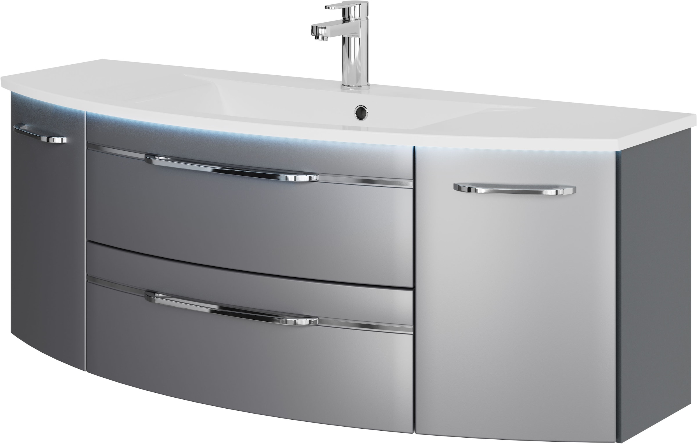 Saphir Badmöbel-Set »Serie 7045 2-teilig Mineralmarmor-Waschtisch mit LED-Spiegelschrank«, (Set, 2 St.), Badezimmer-Set 133,2 cm breit, inkl. Türdämpfer, 5 Türen, 2 Schubladen
