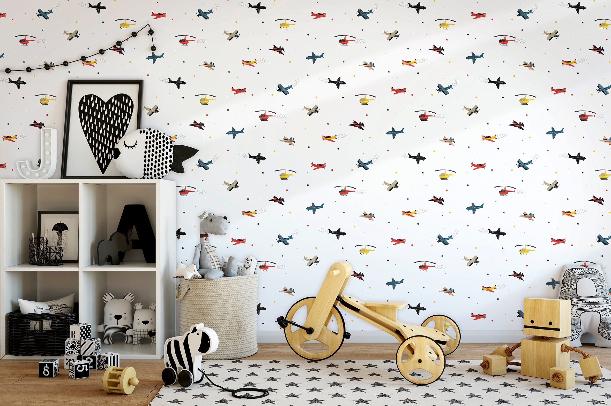Marburg Kindertapete, matt, Flugzeug, Hubschrauber, Tapete für Wohnzimmer Schlafzimmer Küche
