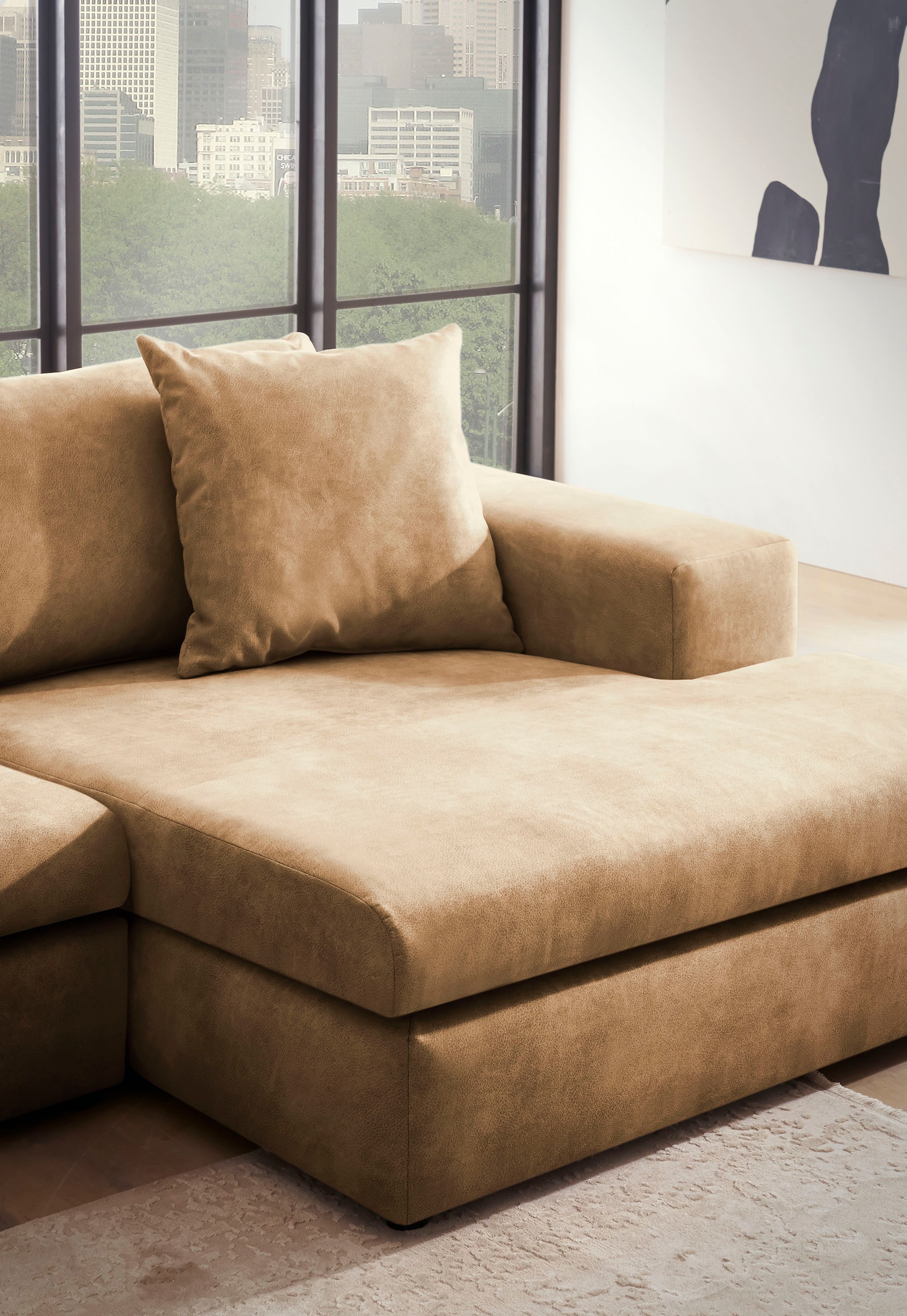 andas Ecksofa »SLEETLAND XXL in Samtvelours oder Vintage-Leder-Optik, L-Form,«, besonders groß und bequem