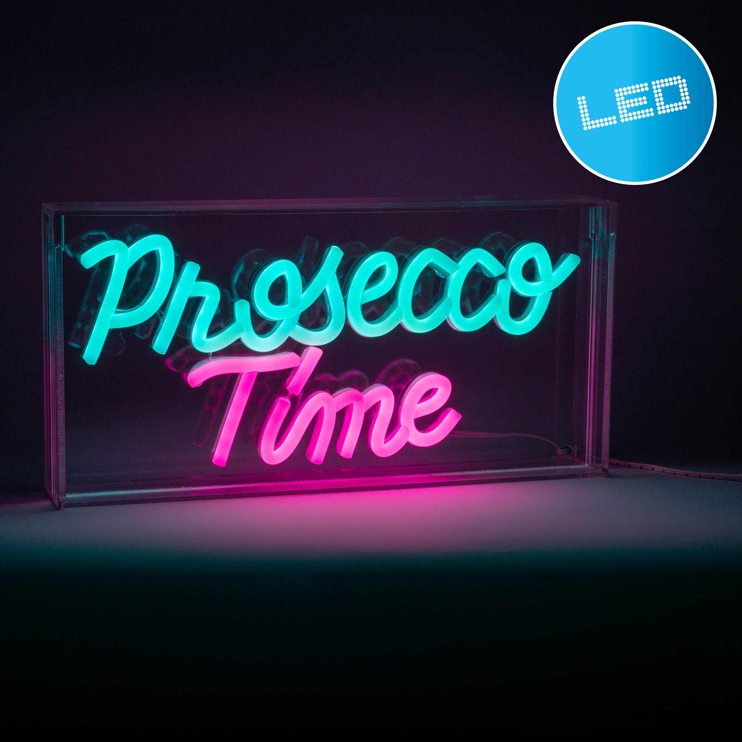 näve LED Dekolicht »PROSECCO TIME«, 1 flammig, Leuchtmittel LED-Modul | LED fest integriert, Schriftzug beleuchtet blau rot, Tisch- Wandfunktion, transparent, USB