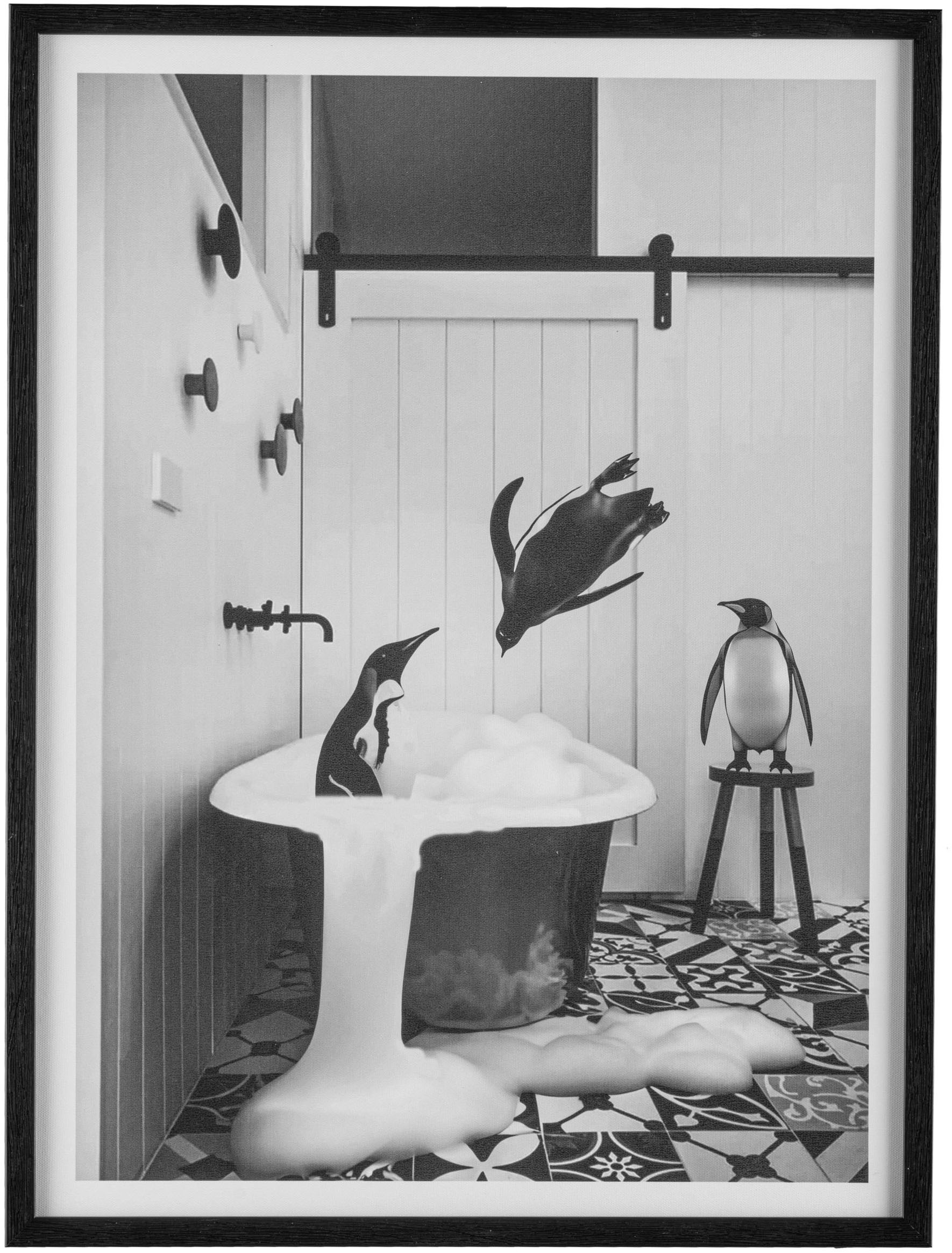 Creativ home Bild mit Rahmen »Leinwandbild Pinguine in Badewanne«, (2 St.), mit Rahmen