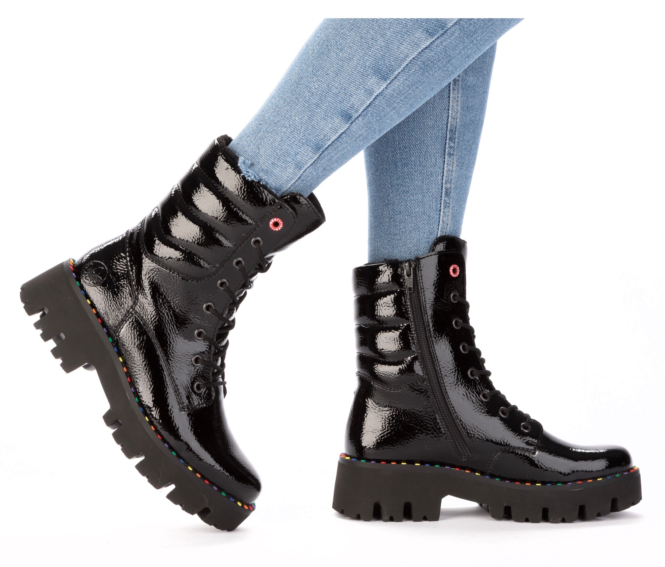 Rieker Winterstiefelette, Plateauboots, Winterboots, Lackstiefelette mit Innen-Reißverschluss