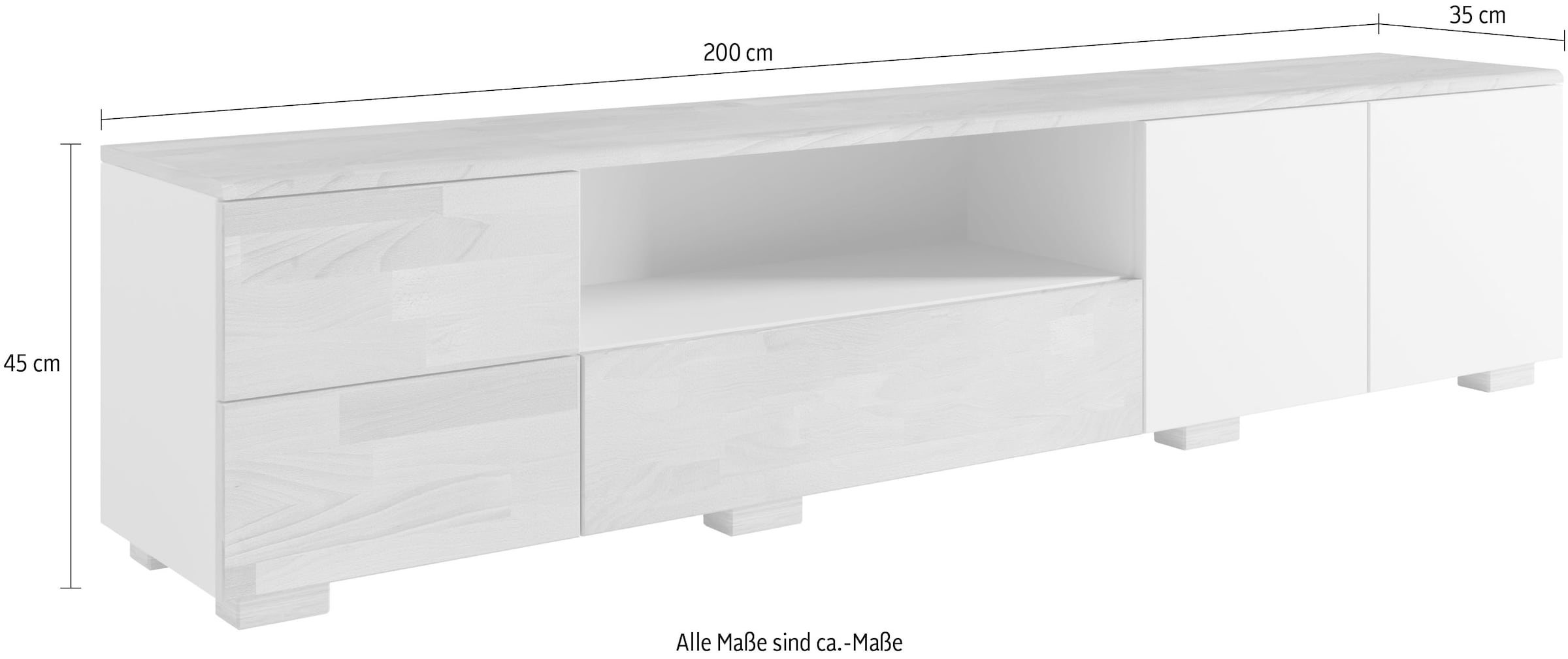 Home affaire Lowboard »Citra teilmassiv«, Breite 200 cm, moderne grifflose Optik mit push to open Funktion