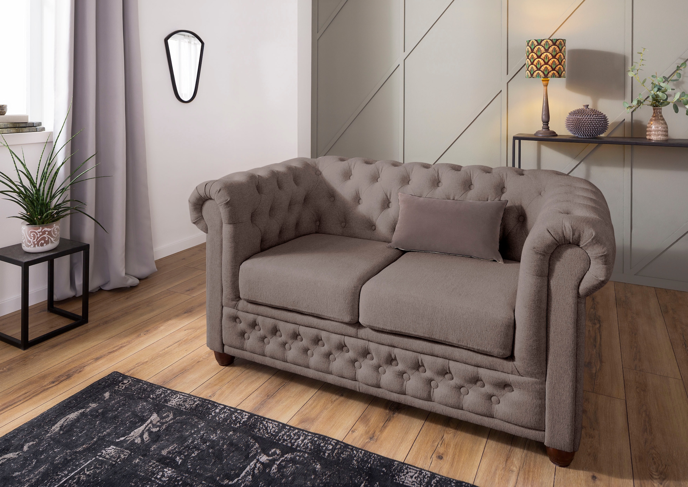 Home affaire Chesterfield-Sofa "New Castle", mit hochwertiger Knopfheftung in Chesterfield-Design, B/T/H: 148/86/72