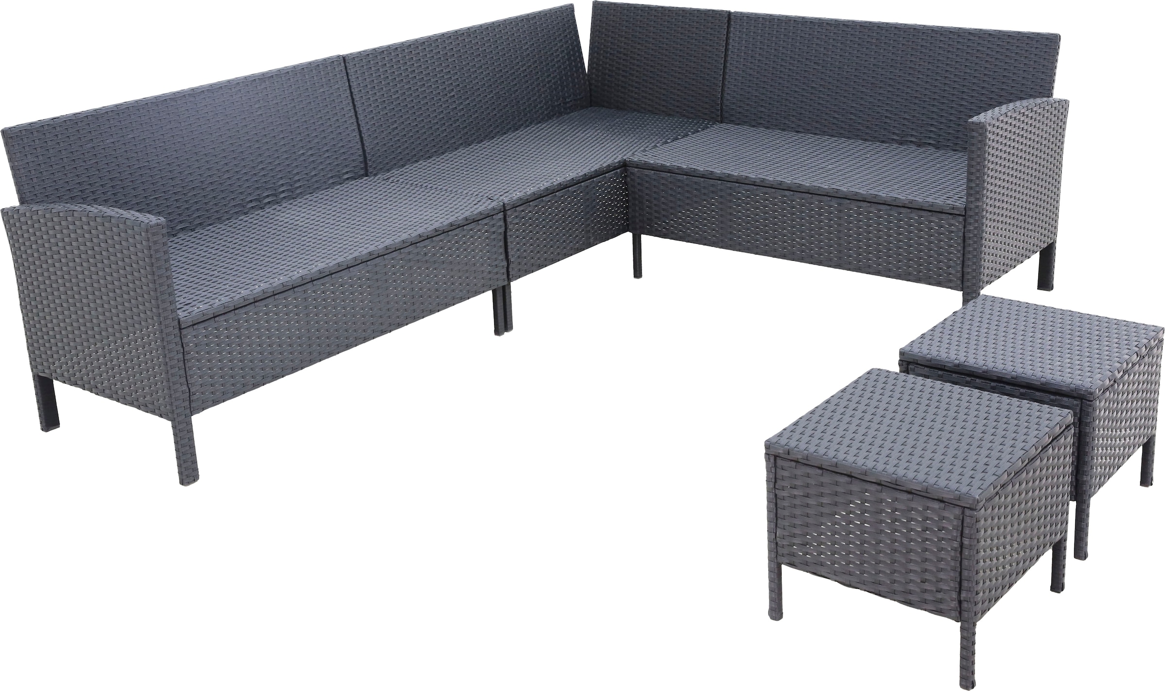 KONIFERA Gartenlounge-Set »»Manhattan««, (Set, 18 tlg., Ecklounge, Tisch 66x120x74 cm, 2 Hocker, inkl. Auflagen), Stahl/Polyrattan