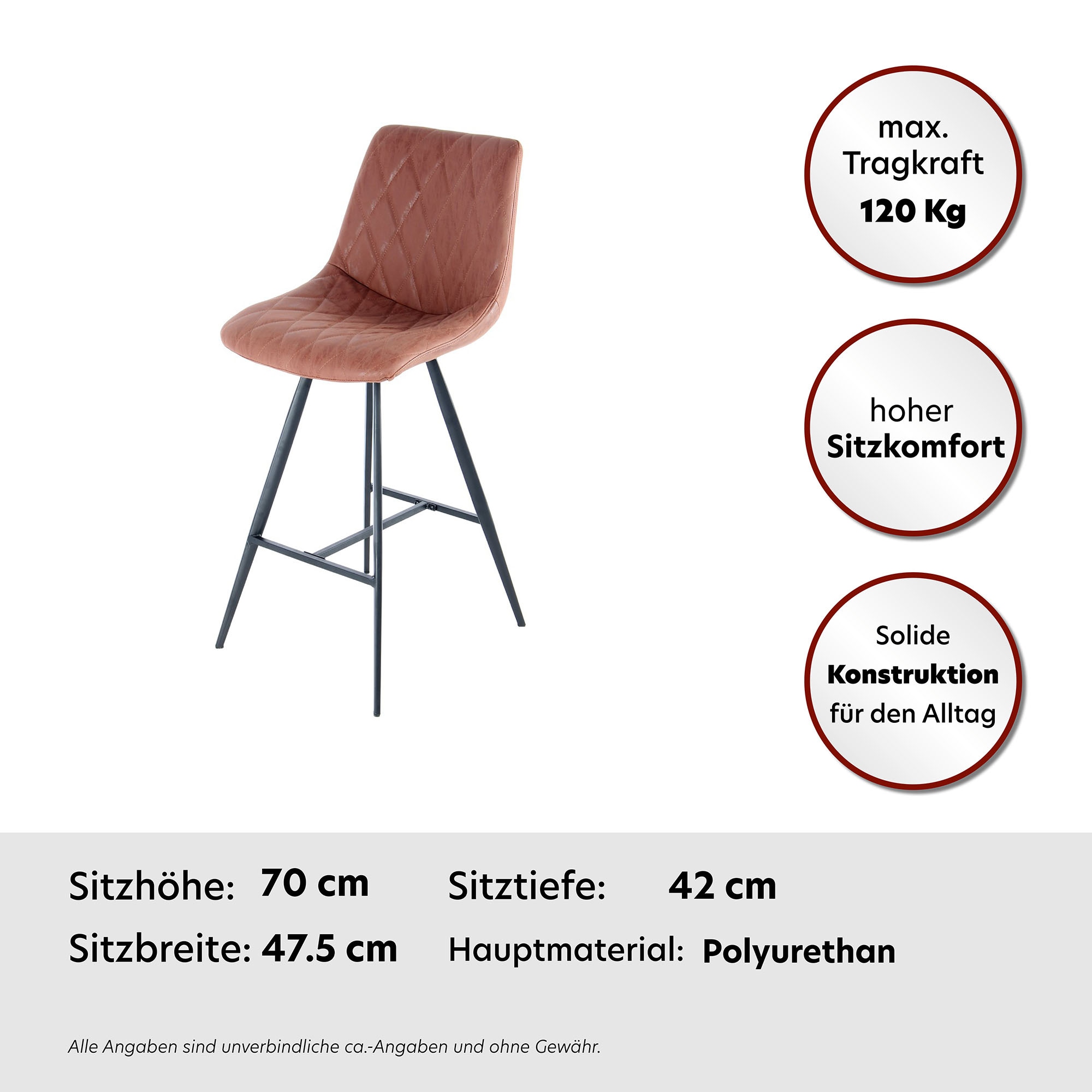 Kayoom Hochstuhl »Barstuhl Frances 425 2er-Set, stilvoller Retro-Look Barhocker«, (Set), 2 St., pflegeleicht, bequem, attraktive Lederoptik, stilvoller Retro-Look