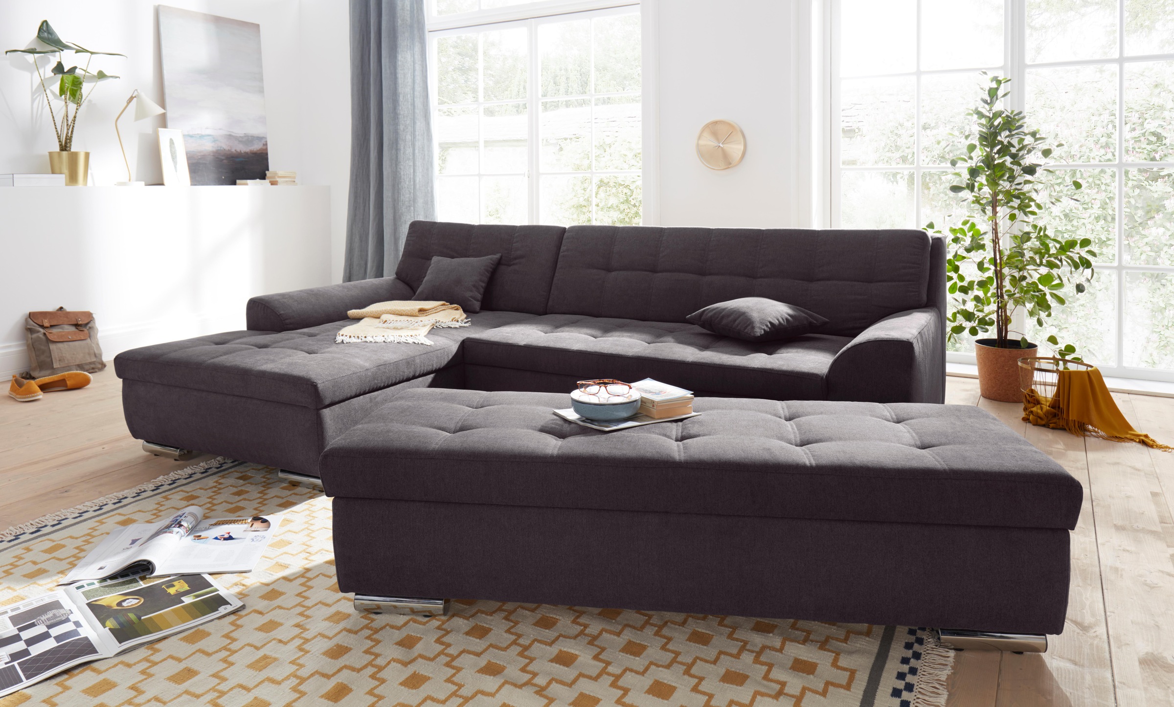 DOMO collection Ecksofa »Aversa, moderne Steppung im Sitz und Rücken, geschwungene Armlehnen,«, L-Form, wahlweise mit Bettfunktion