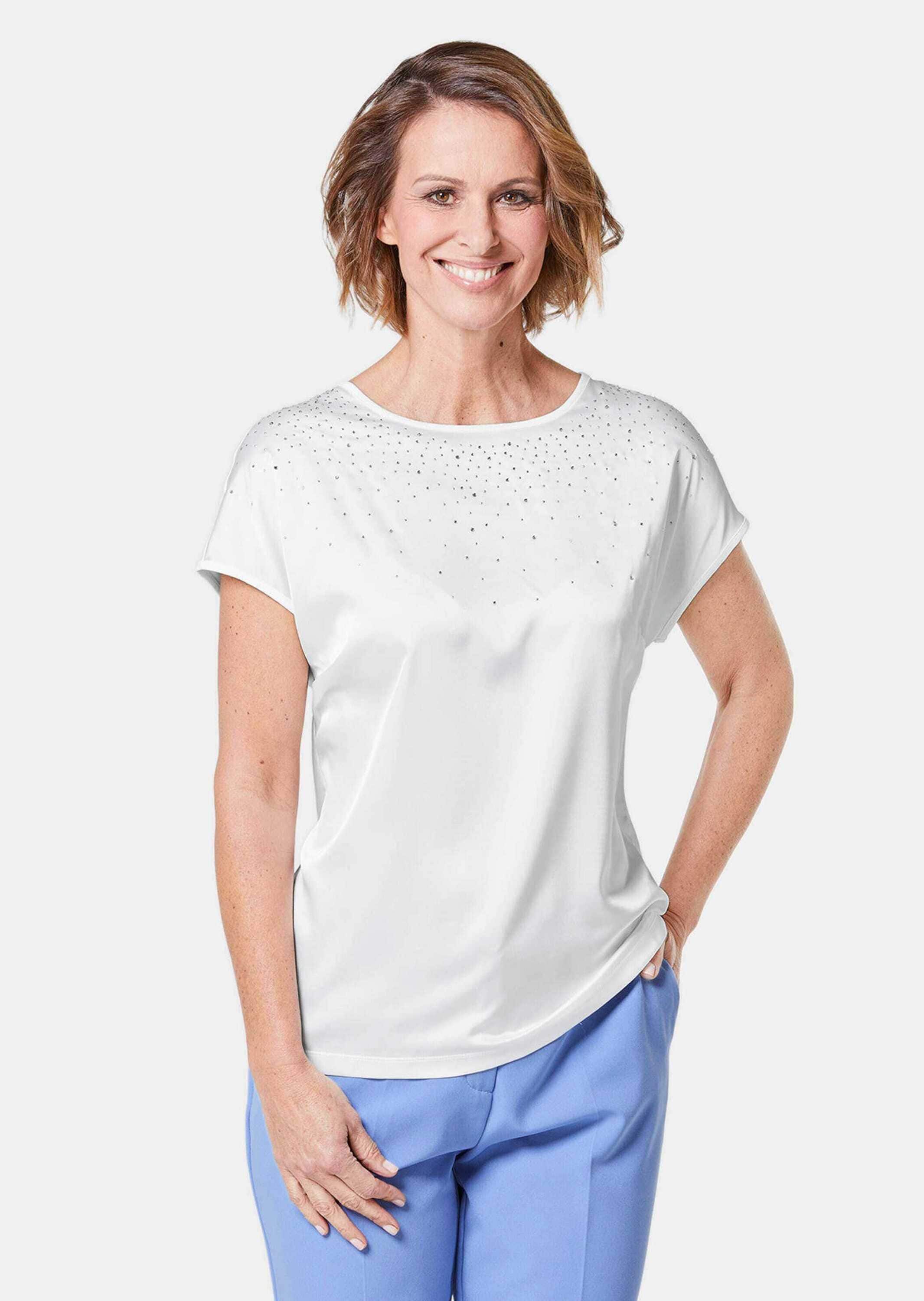 GOLDNER Kurzarmbluse »Blusenshirt Blusenshirt mit schimmernden Glitzersteinen«