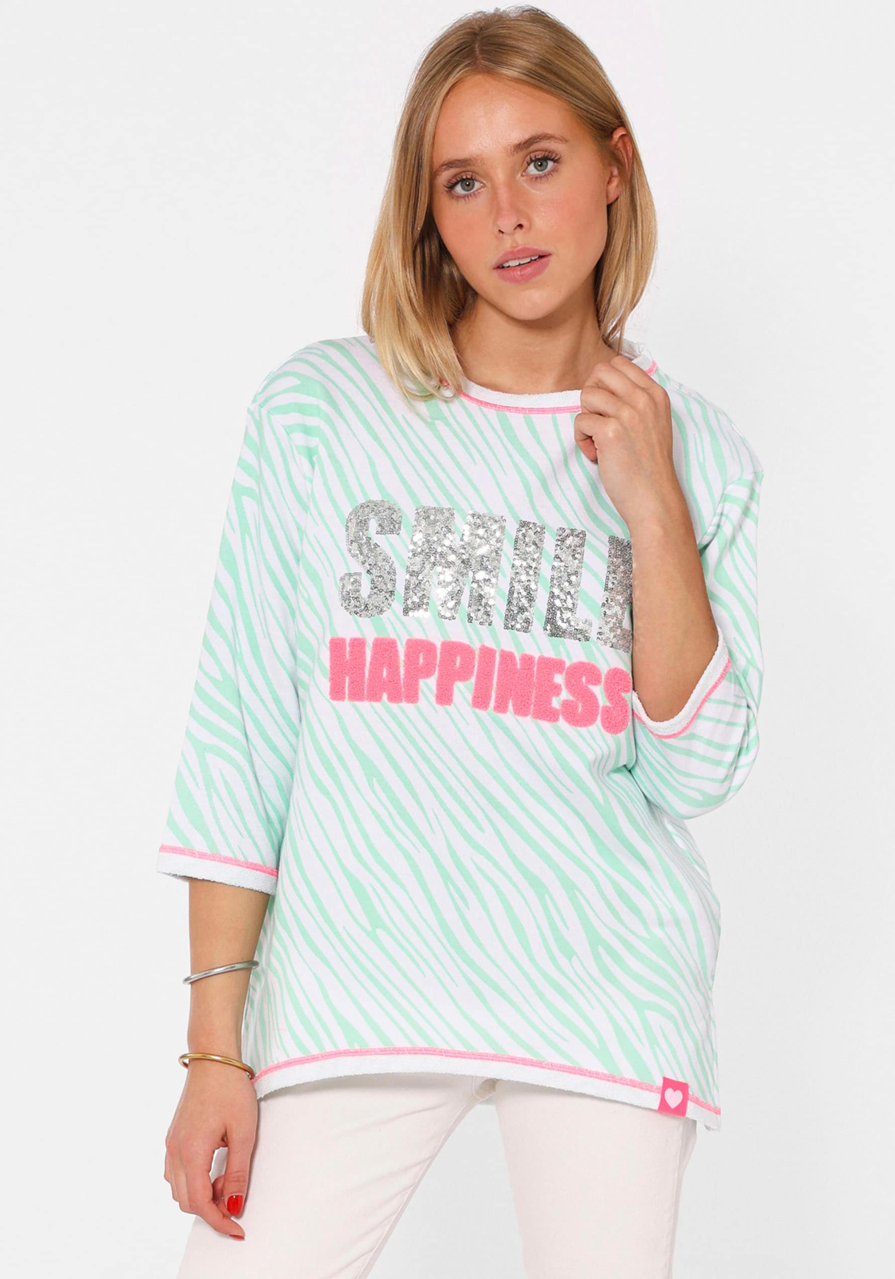 Zwillingsherz Langarmshirt »"SMILE Happiness"«, mit Zebramuster und Frontmotiv, mit 3/4 Arm