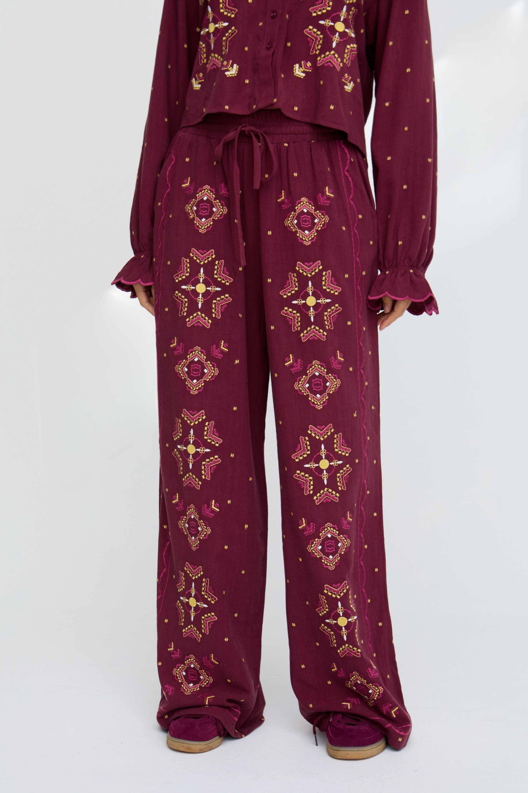 RAFFYA Jerseyhose "Penny Wide Leg Embroidered Trouser Damen" günstig online kaufen