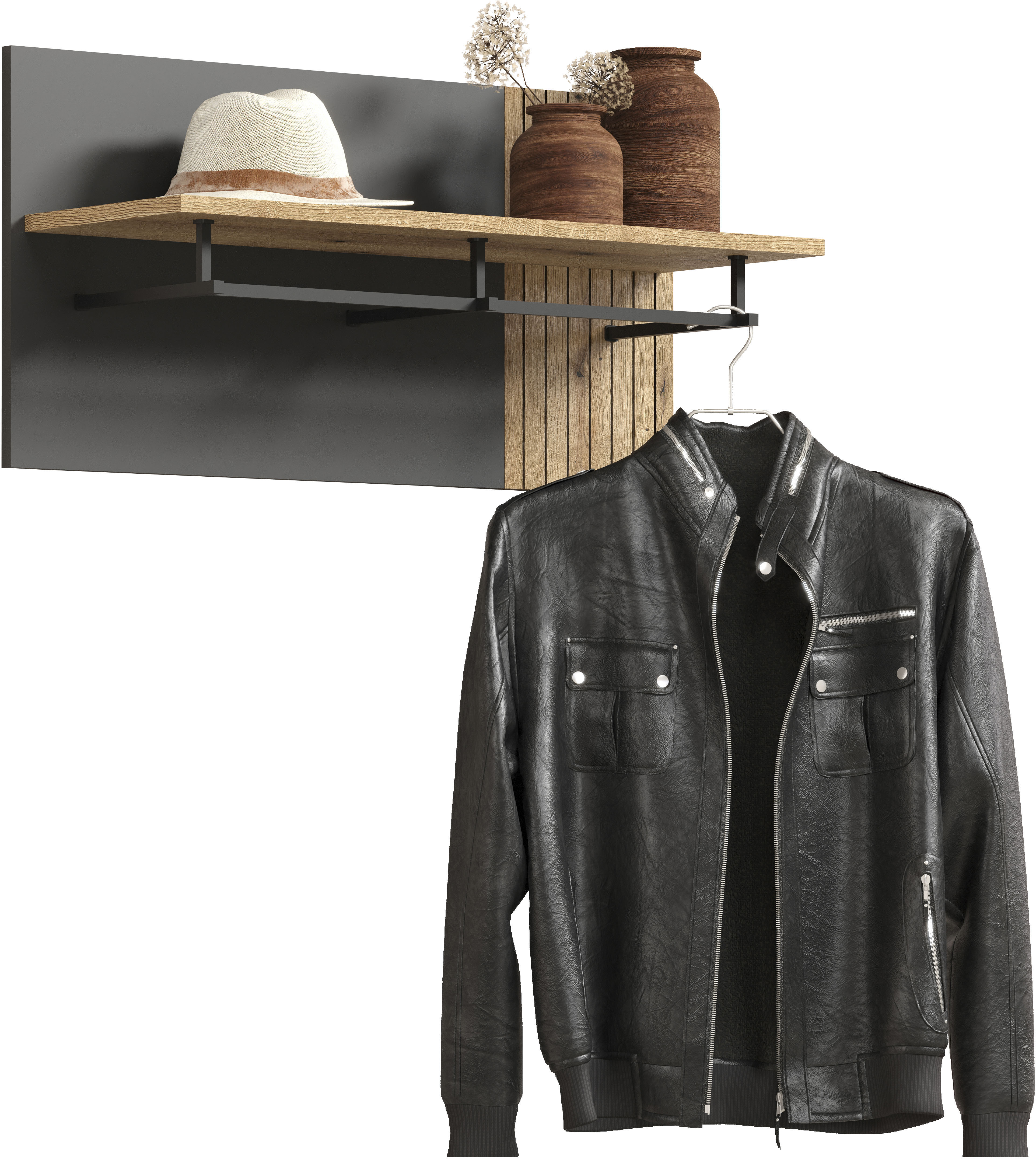 Home affaire Garderobenpaneel "Estepona" 1 Stk. tlg. Wandpaneel mit Hutablage und Kleiderstange - (B/T/H) 80/28/40 cm