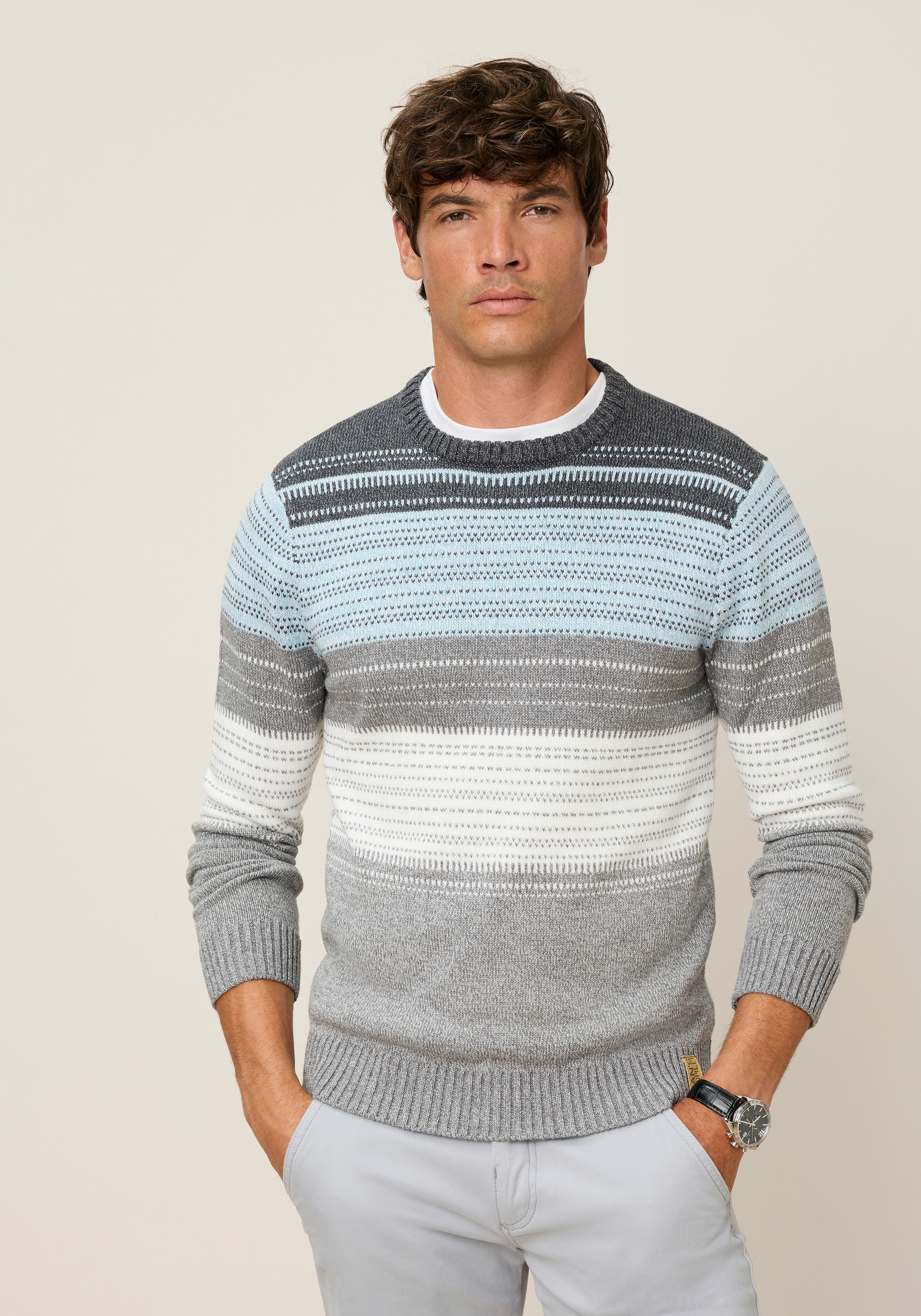 Mans World Streifenpullover "Neue Kollektion Jaquardmuster & melierter Optik" Langarm, aus Baumwolle