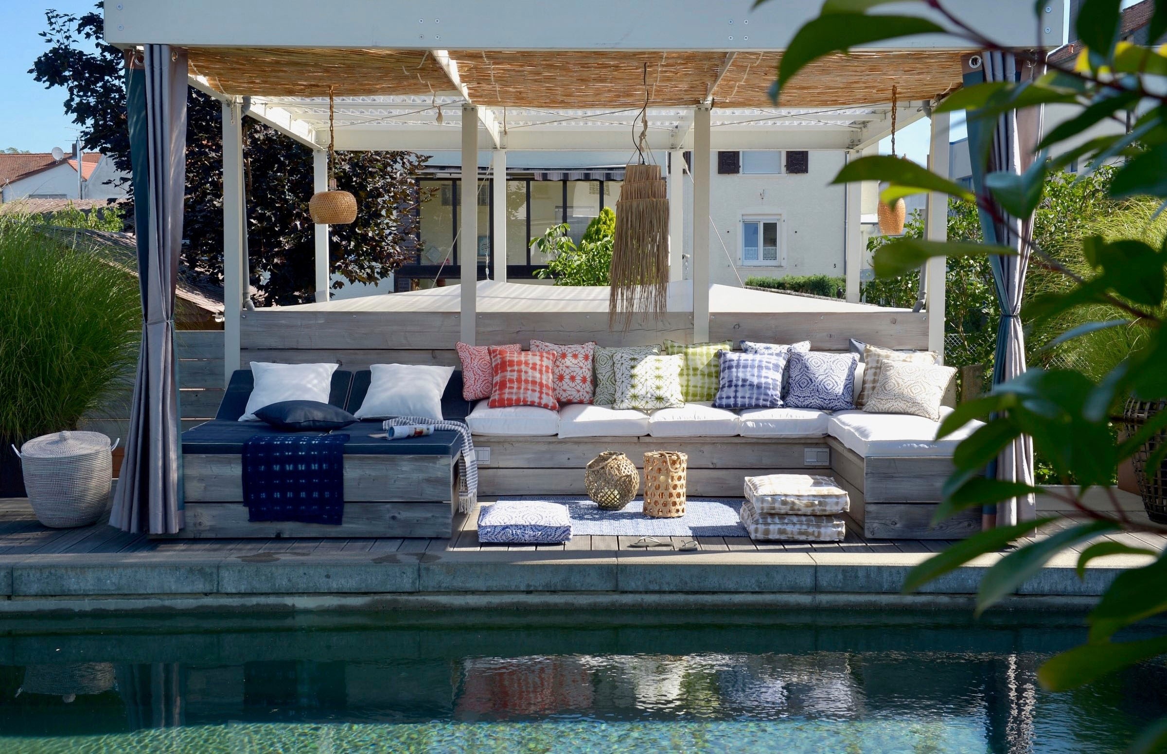 H.O.C.K. Dekokissen »Badu Batik Steel Outdoor«, mit Keder, Kissenhülle mit Füllung, 1 Stück