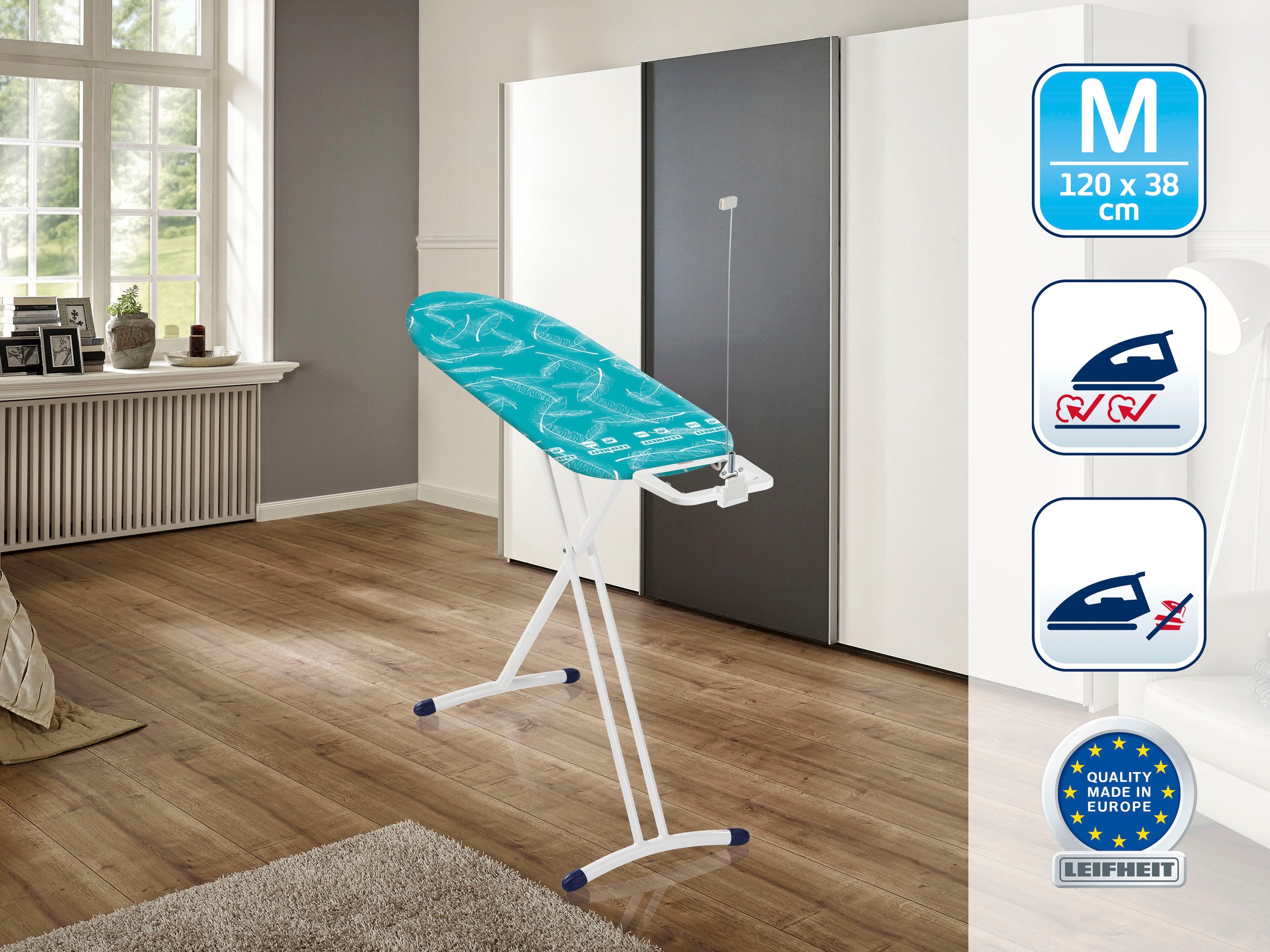 Leifheit Bügelbrett "AirBoard M Solid" Bügelfläche 120 cmx38 cm Bügelfläche 120x38 cm, Made in Europe