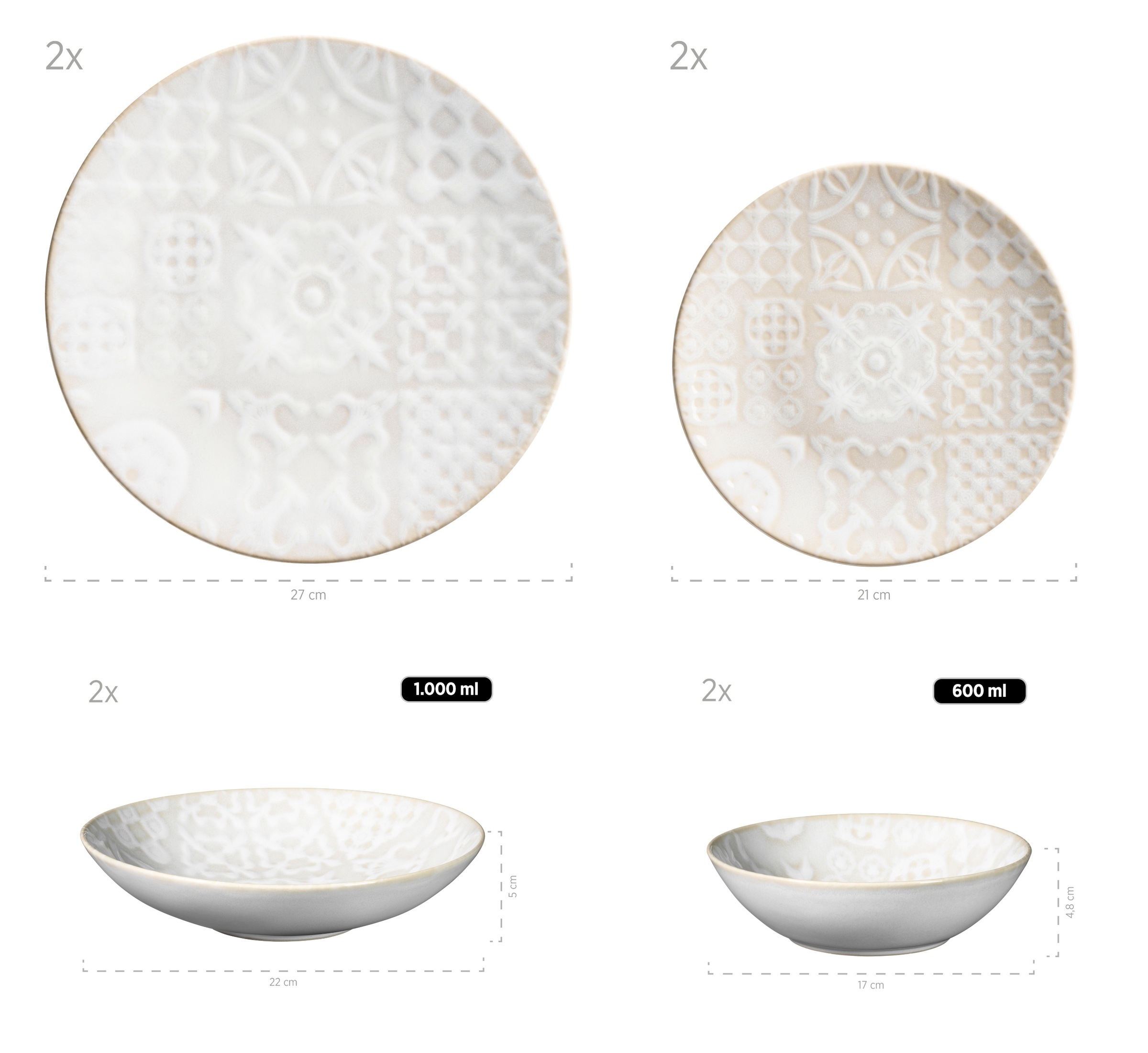 MÄSER Kombiservice »TRAD. TILES WEISS, Geschirr Set, Steinzeug«