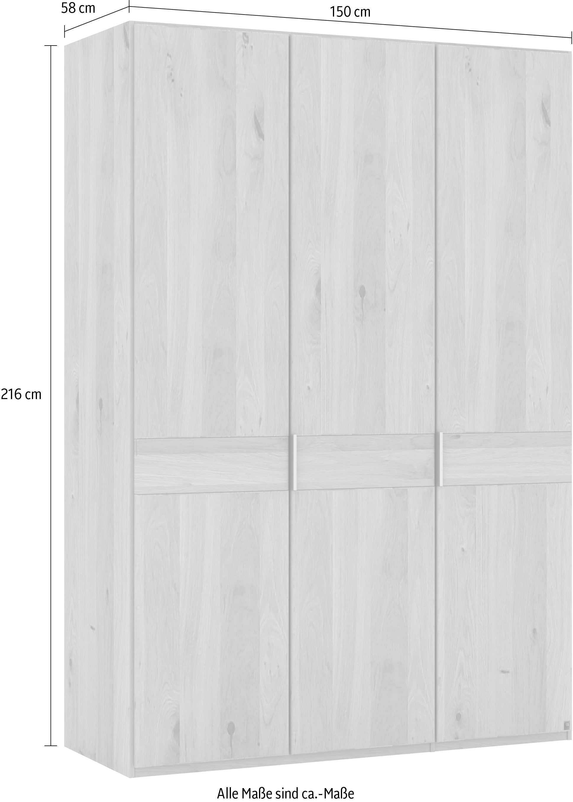 Musterring Drehtürenschrank »Savona, Kleiderschrank, Schrank, Garderobe, teilmassiv Eiche«, (mit Türdämpfern, in 5 Breiten & 2 Höhen, extra Böden, MADE IN GERMANY), Türen in Bianco-Eiche massiv, mit Querriegel, verschiedene Größen