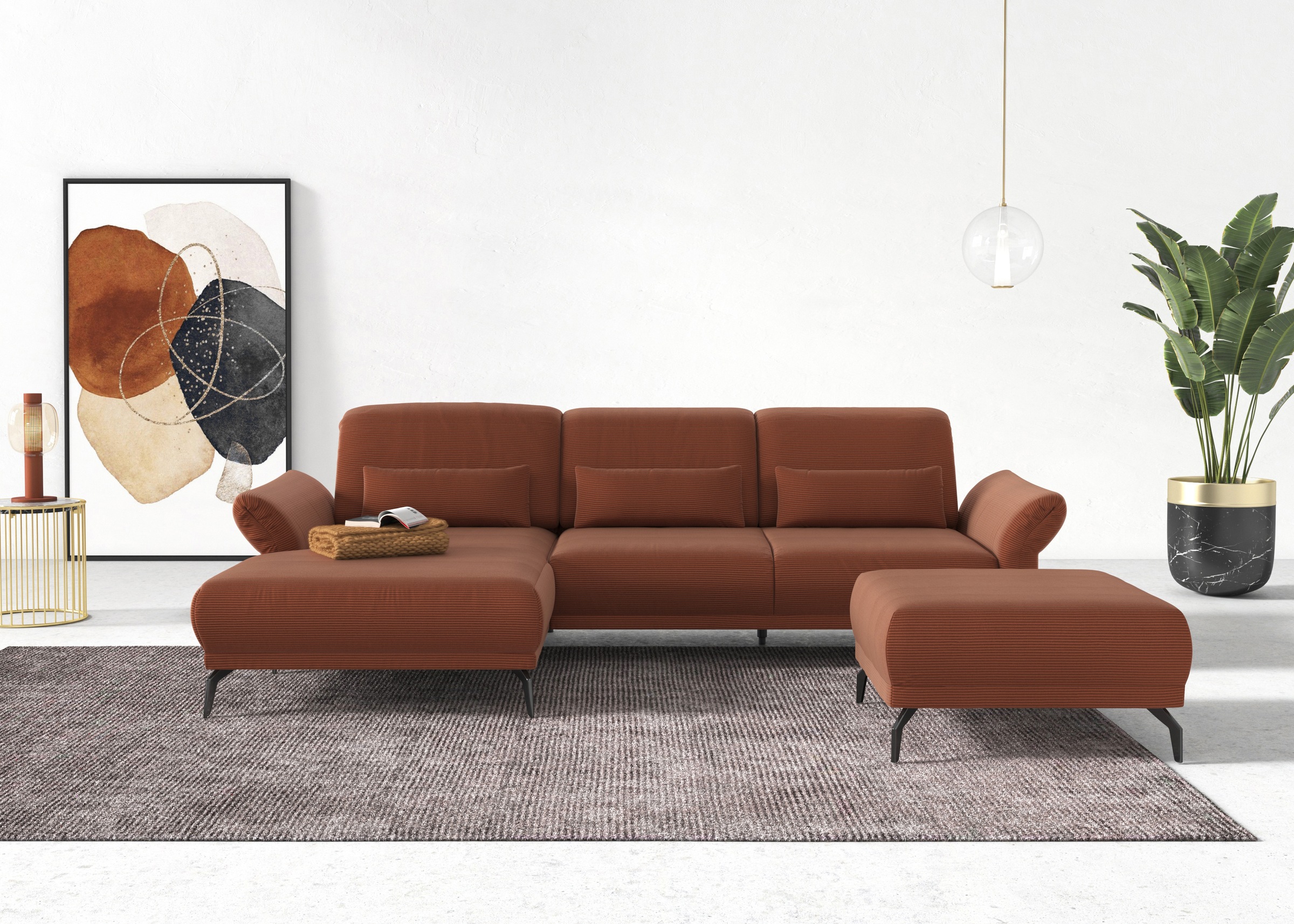INOSIGN Ecksofa »Coco L-Form«, Sitztiefen-, Arm- und Kopfteilverstellung, Cord-Bezug, Fußhöhe 15 cm