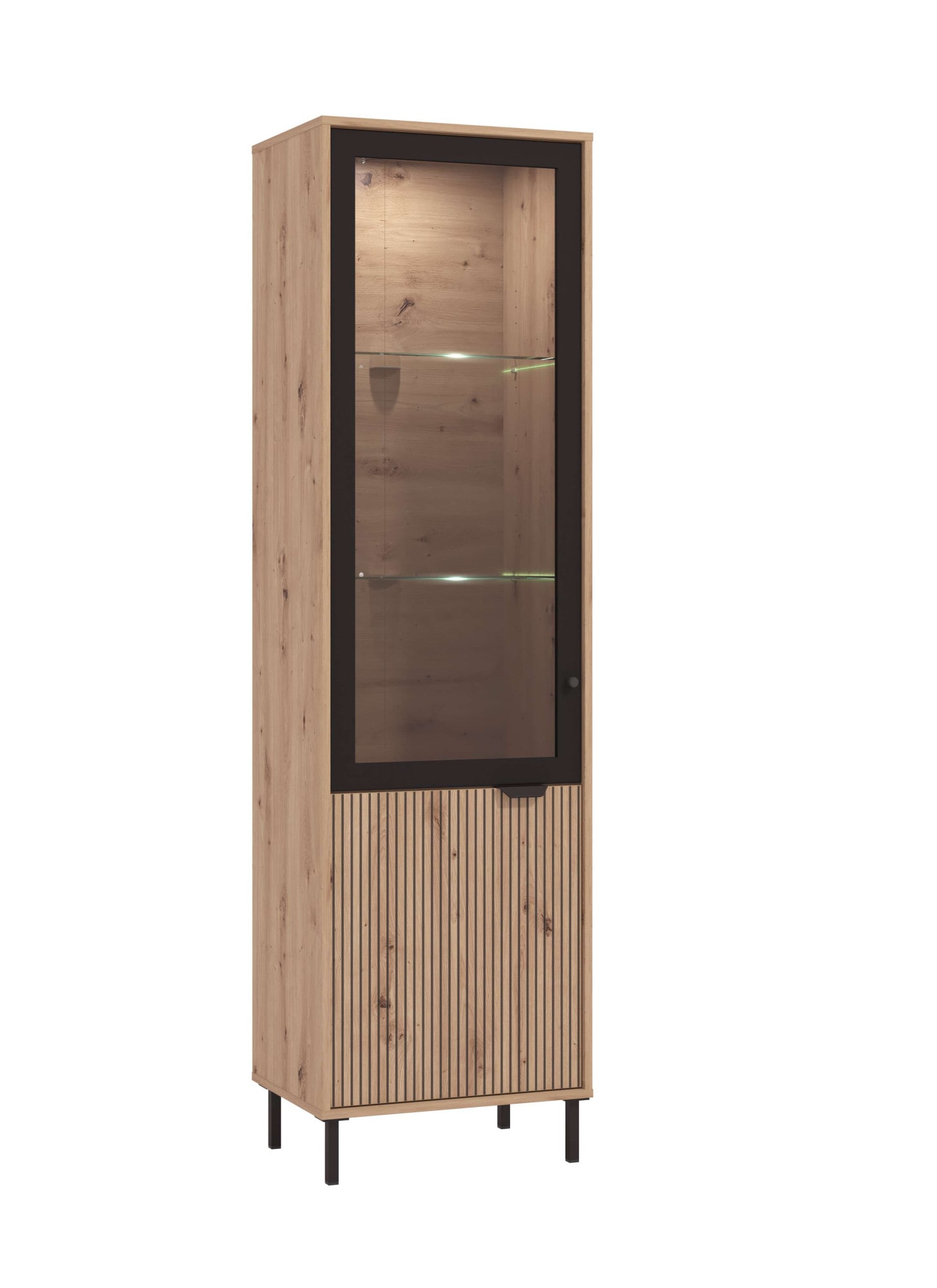 Home affaire Vitrine »Mayenne Vitrinenschrank, Standvitrine, Showcase, B/H: 54,5/195 cm«, Holztür mit Rillen-Optik, Glastür, Modernes Design