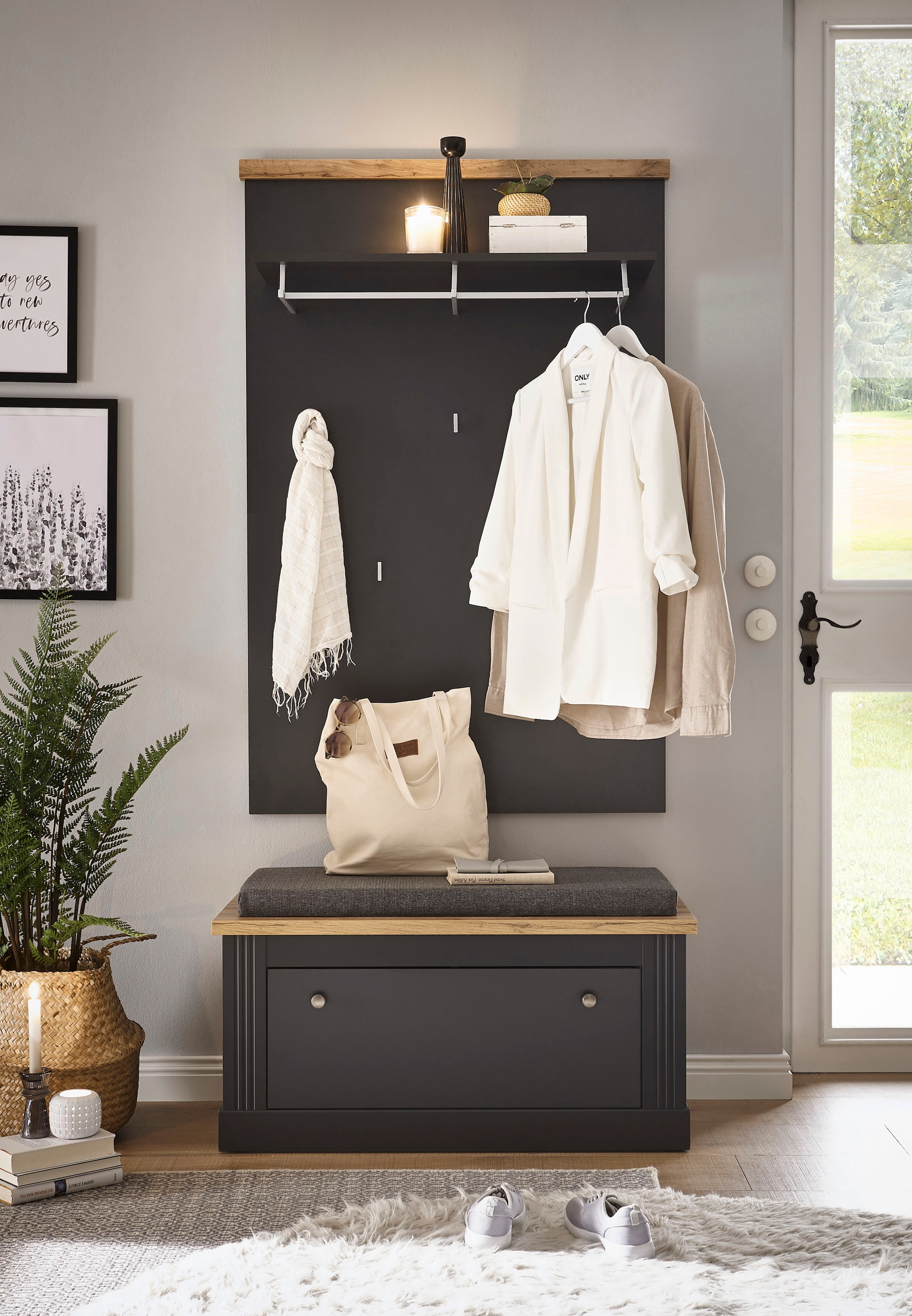Home affaire Garderoben-Set »WESTMINSTER BESTSELLER!«, (2 St., Schuhbank, Wandpaneel), im romantischen Landhausstil