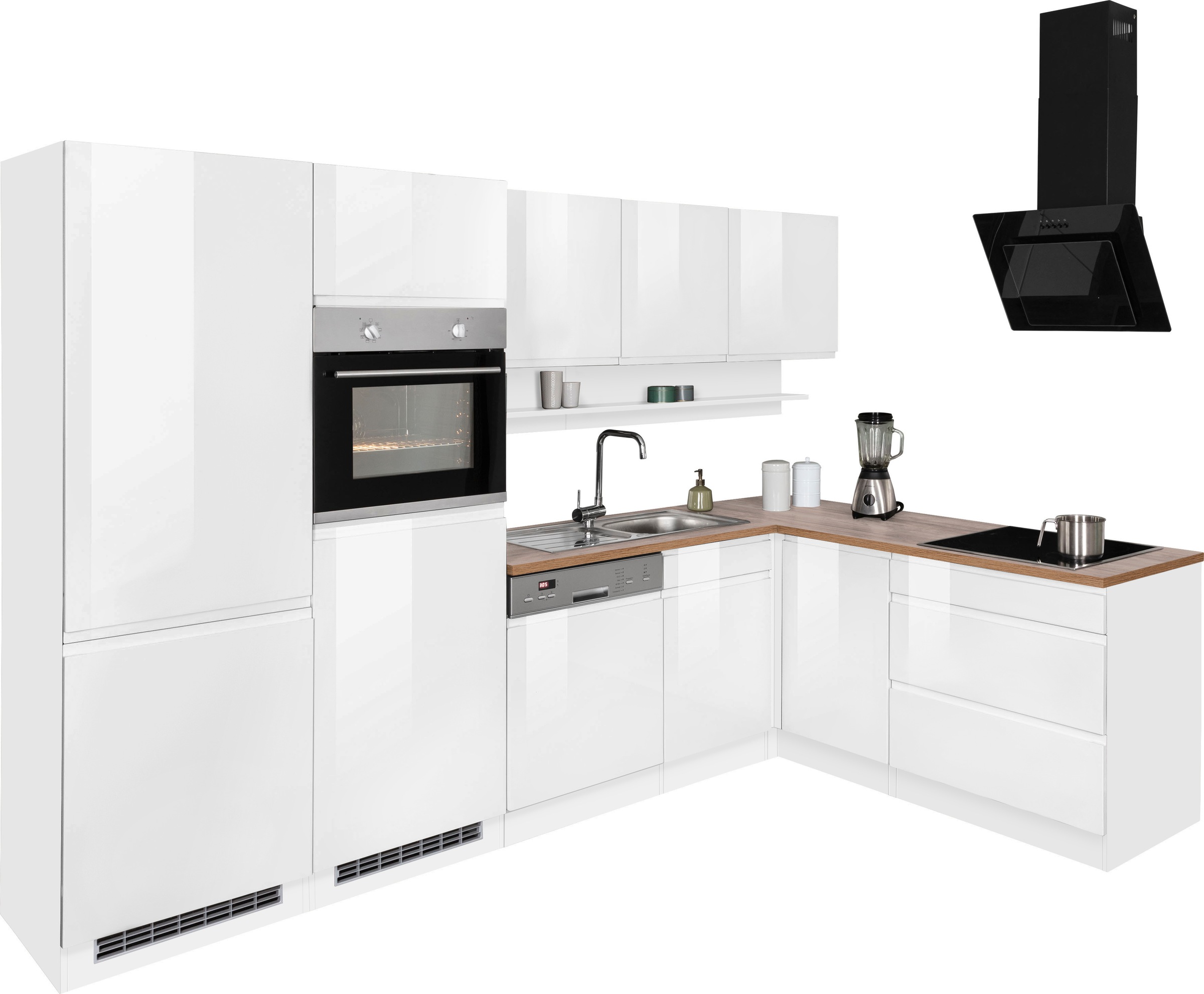 KOCHSTATION Winkelküche "KS-Virginia,neu in verbesserter Ausführung" Arbeitsplatte 38 mm stark, Stauraum, Softclose, Stellbreite 290/190 cm cm, Soft-Close, wahlweise mit Induktion