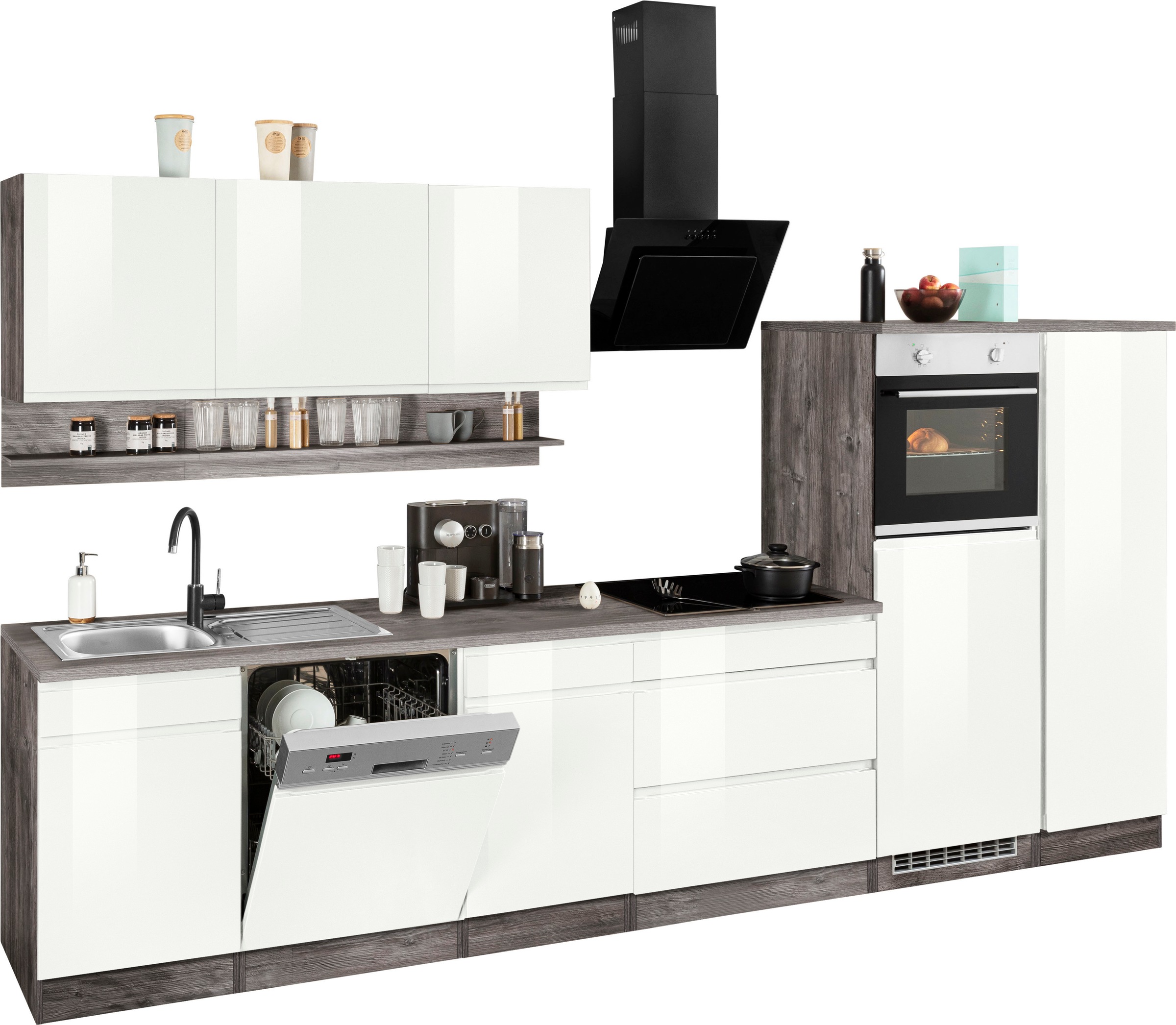 KOCHSTATION Küchenzeile »KS-Virginia«, Breite 350 cm, mit Glaskeramik-oder Induktionskochfeld
