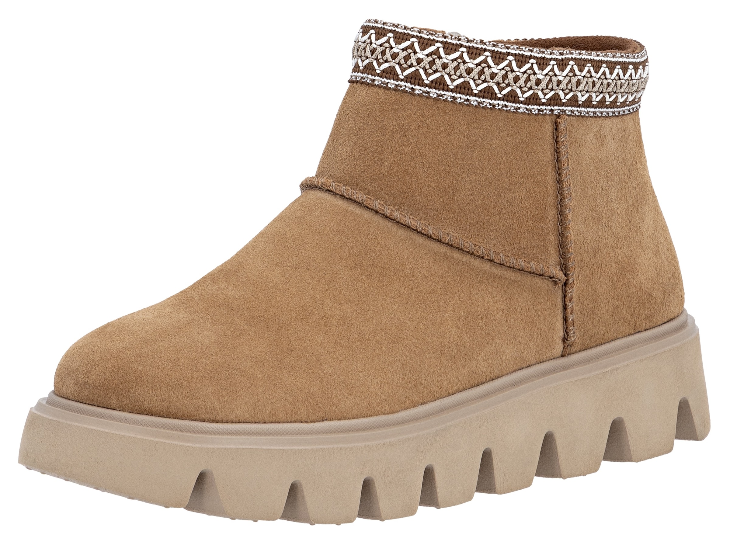 RIEKER Sport Plateauboots, Stiefelette mit Textileinfass im Ethno-Look