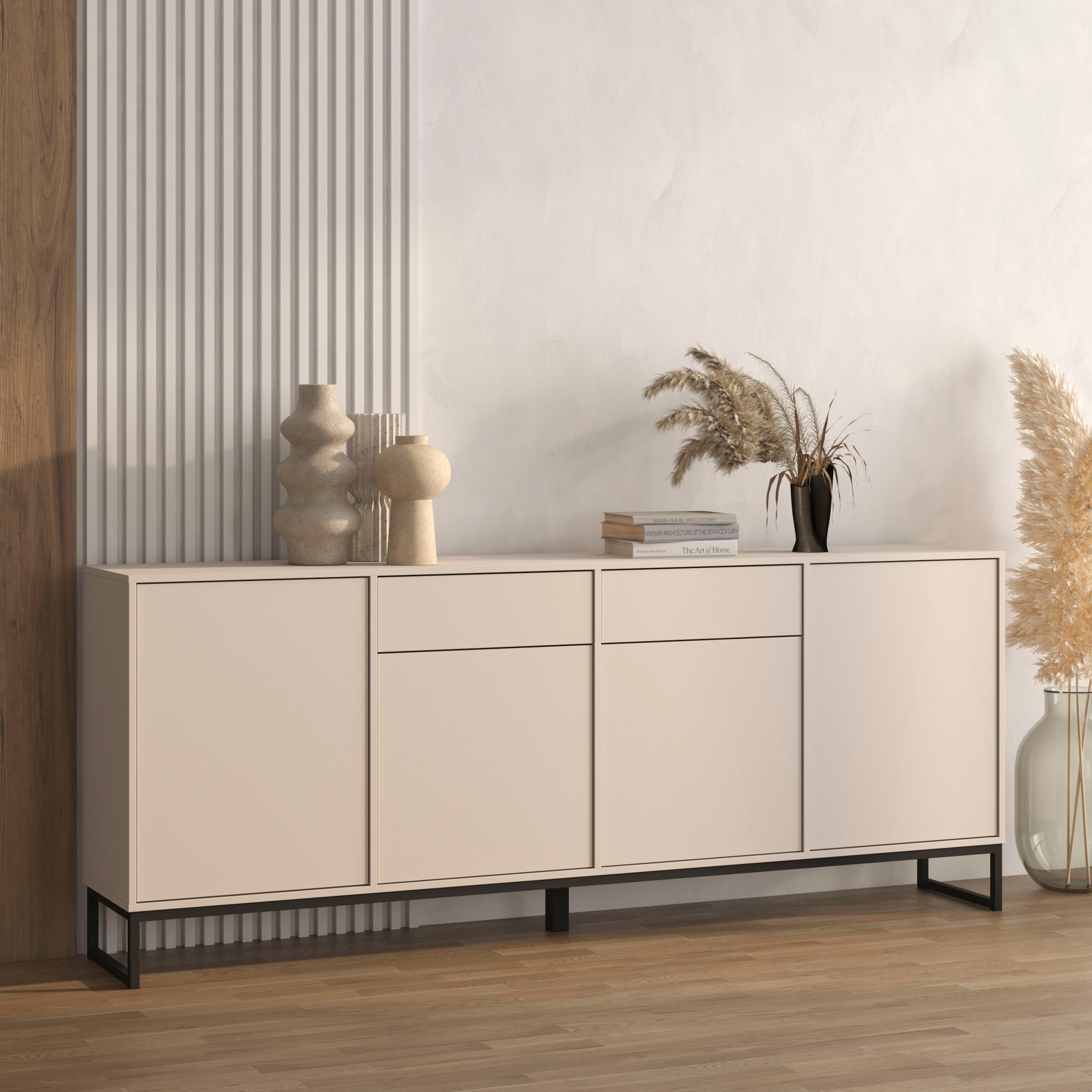 OTTO home Sideboard "Loft, Breite 208,5 cm, grifflose Kommode 4 Türen/2 Schubkästen." Schubladenschrank mit viel Stauraum, Einlegeböden verstellbar
