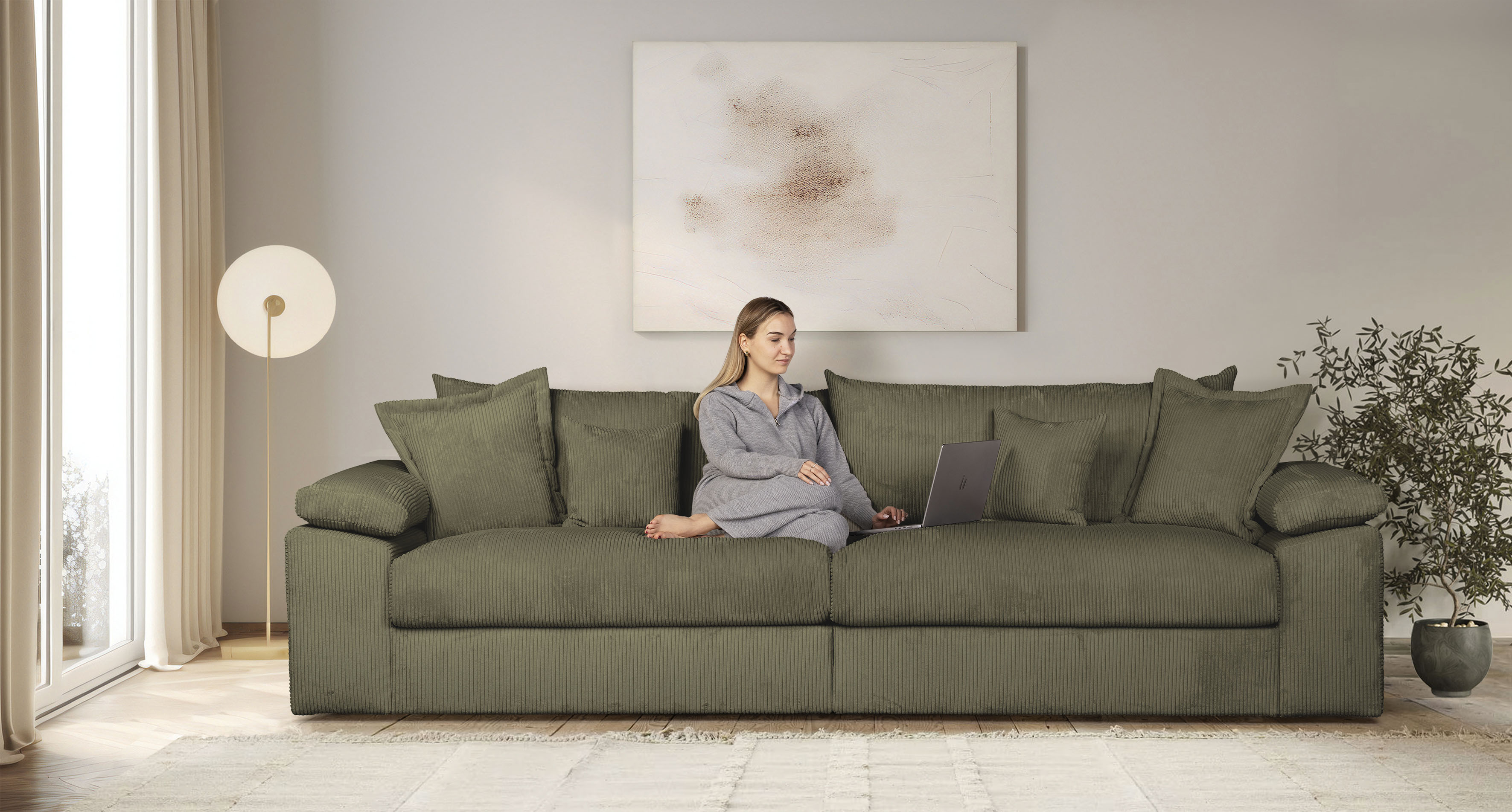 OTTO home Big-Sofa "Soft&Cosy XXL, B: 303 cm - OTTO. Verlässliche Qualität." Mega-Sofa, Cord oder Chenille-Struktur, mit Federkern & 4 Zierkissen