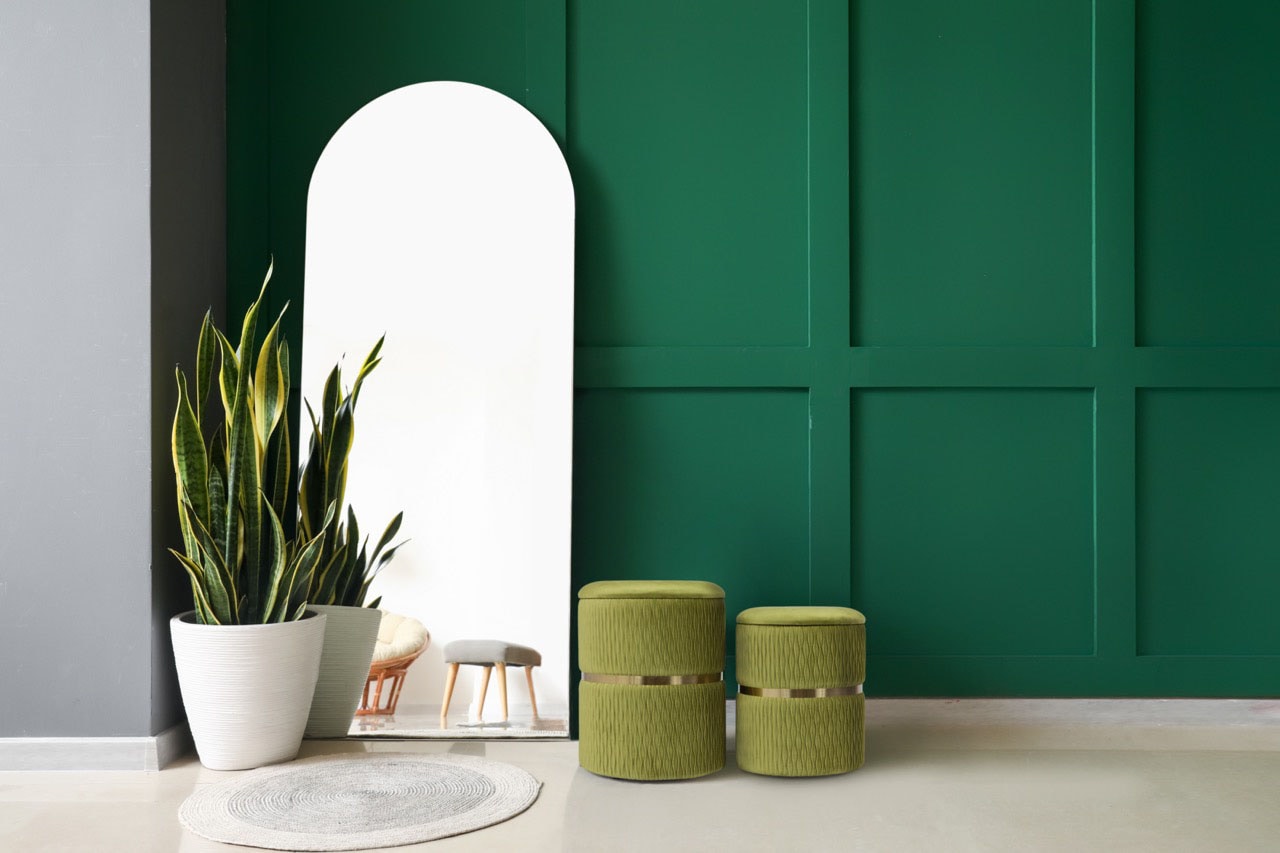 Kayoom Polsterhocker »Hocker Zora 425 2er-Set, Praktischer und versteckter Stauraum«, (Set, 2 St.), 2er-Set mit Stauraum, ineinander stapelbar, goldener Ring