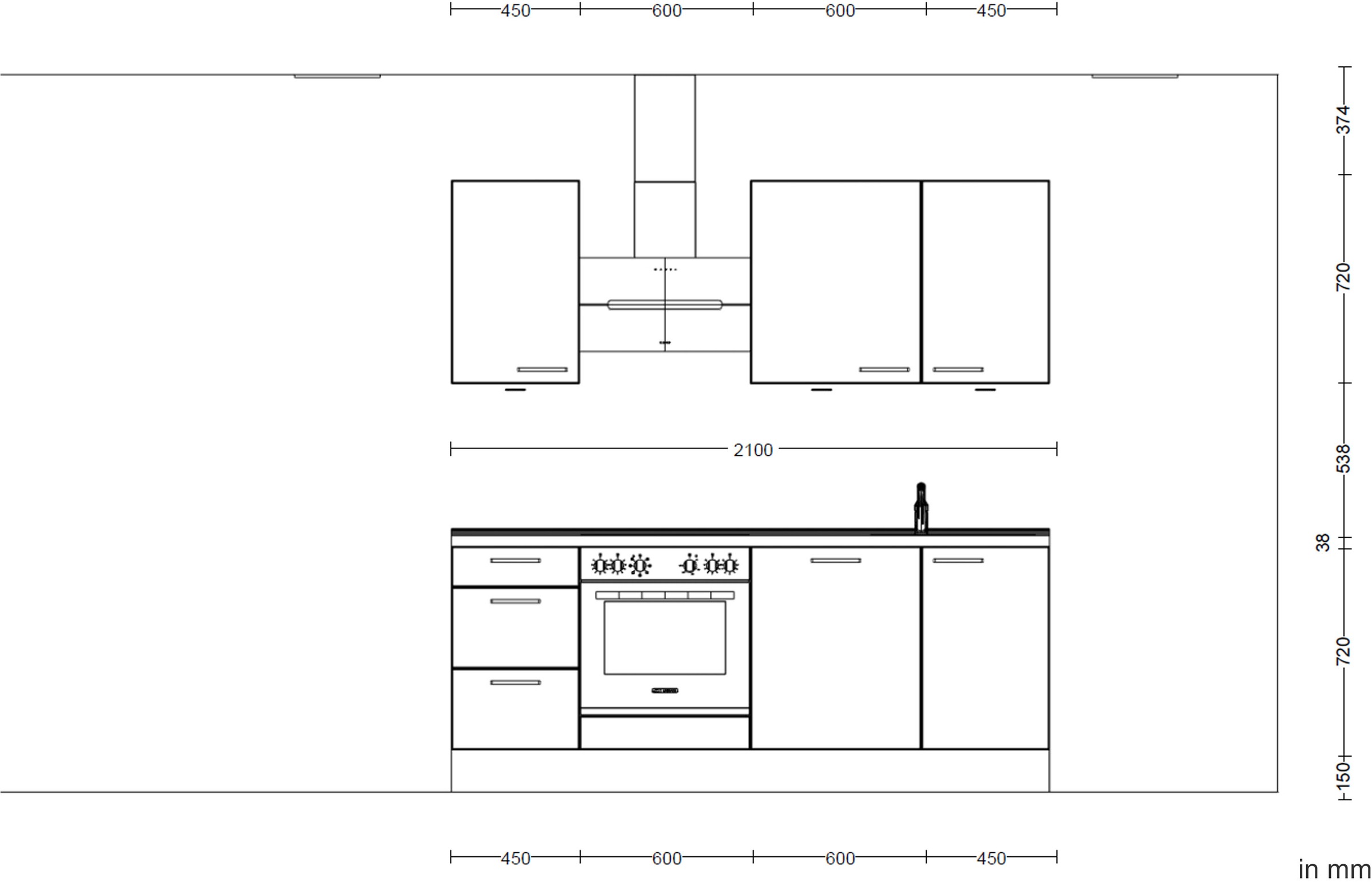nobilia® Küchenzeile »"Touch II"«, vormontiert, Ausrichtung wählbar, Breite 210 cm, wahlw. mit E-Geräten