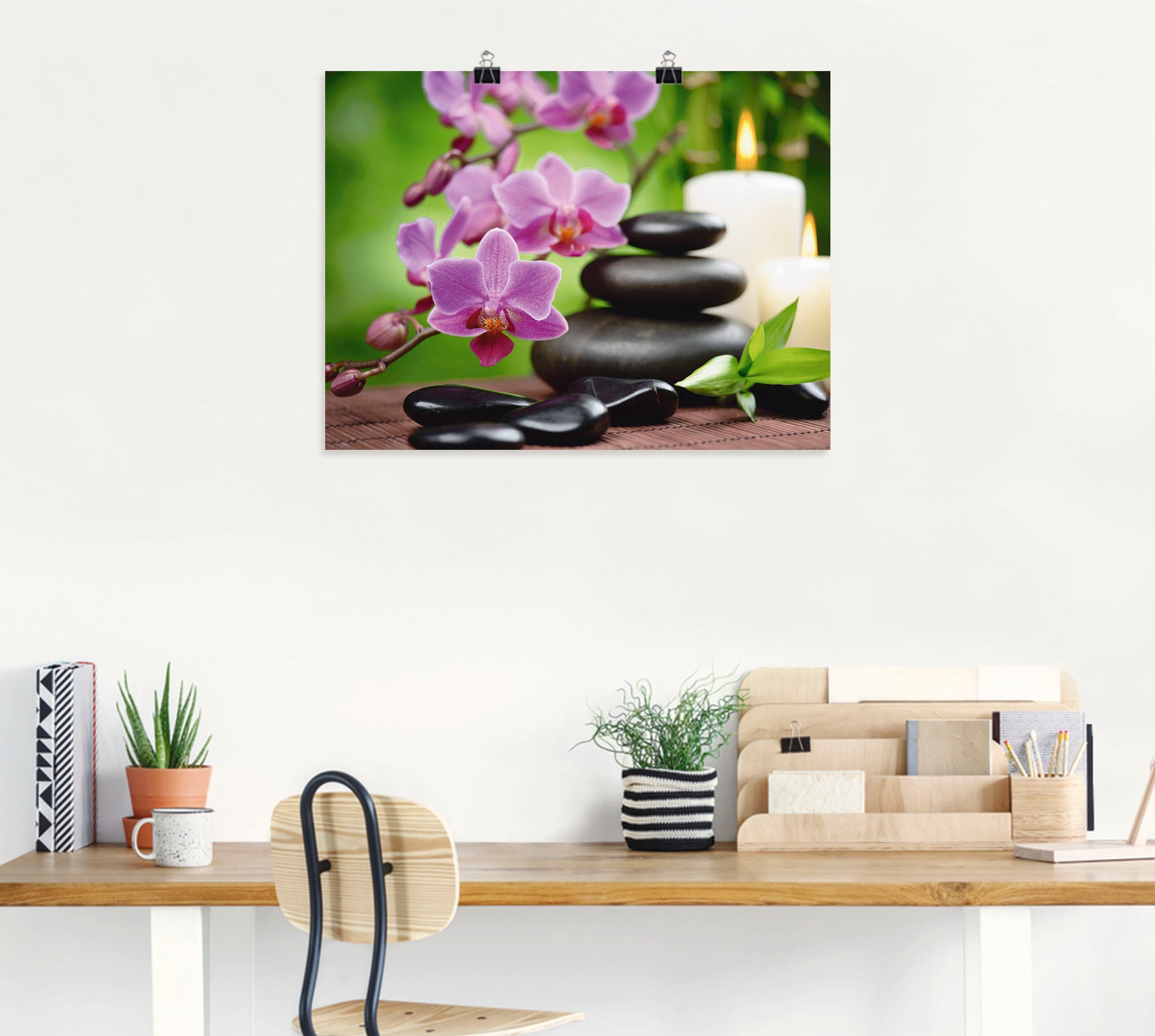 Artland Wandbild »Zen Basaltsteine und Bambus auf Holz«, Zen, (1 St.), als Alubild, Outdoorbild, Leinwandbild, Poster, Wandaufkleber