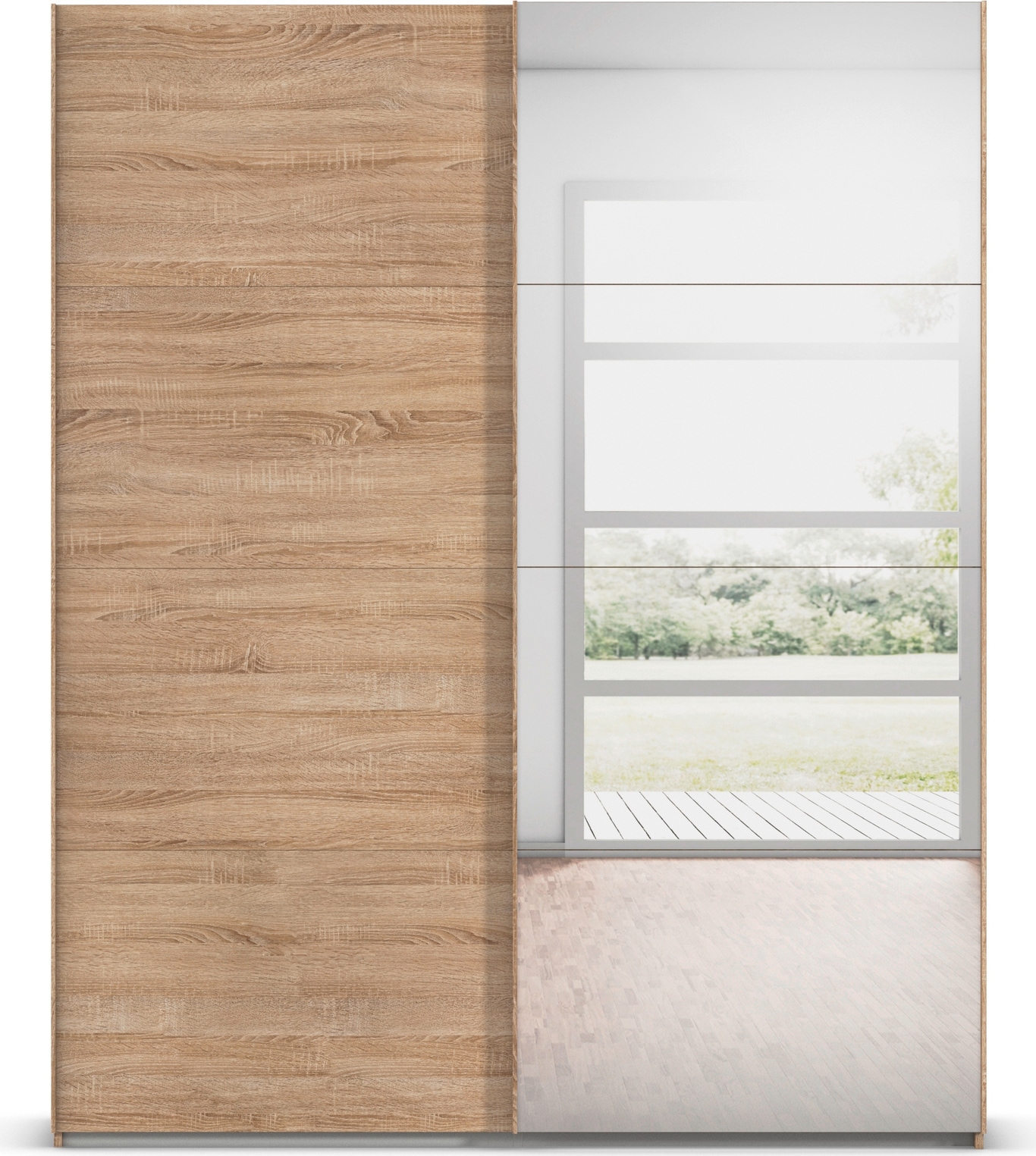 rauch Schwebetürenschrank »Kleiderschrank Schrank Garderobe Schlafzimmerschrank EVELYN«, in elegantem Stil mit Spiegel 5 Breiten viel Stauraum MADE IN GERMANY